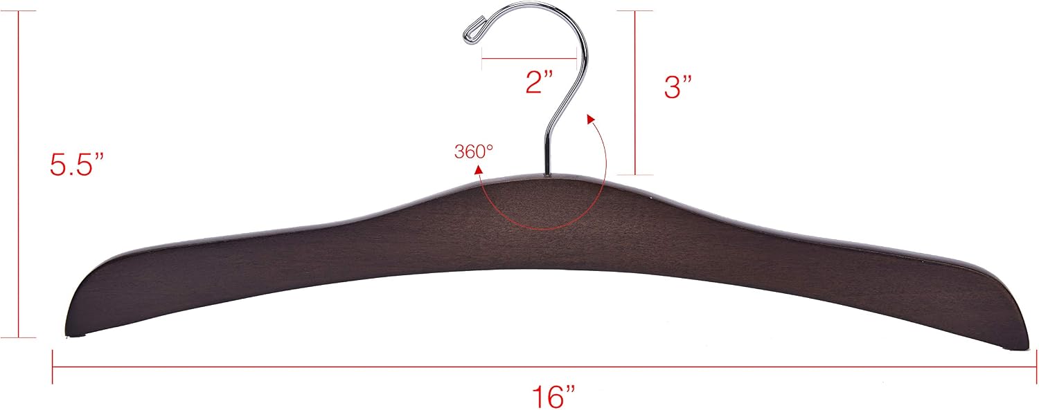 Quality Decorative 100 Wooden Dress Hangers, Formed from a Solid Piece of Wood, Coat Hangers with Stylish Heavy-Duty Clothes, Jacket, Shirt, Pants, Suit Hangers (Walnut - Chrome Hook, 100)