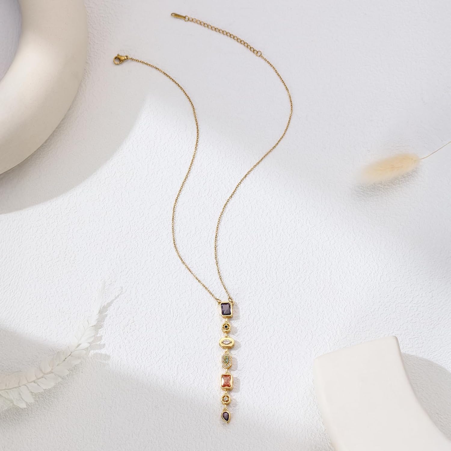 14K Gold Plated Seven Chakra Stone Pendant Necklace, Pave Chakra Yoga Jewelry, Boho Rustic Necklace for Women, Ideal Gift for Her, Christmas Gift - Image 7