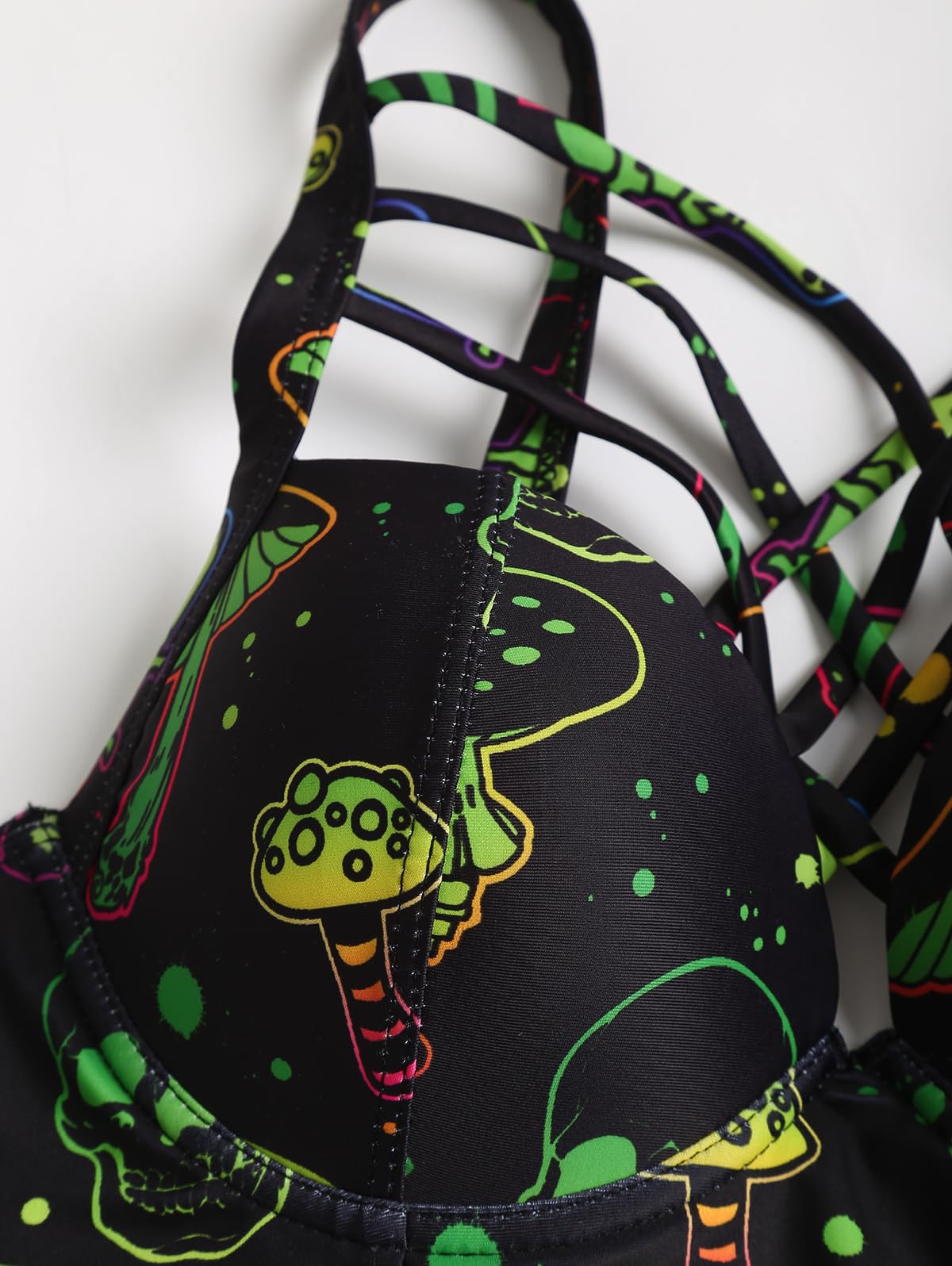 DRESSFO Gothic Galaxy Skull Print Bikini Set Retro Vintage Tummy Control Two Piece Tankini: Multi-a Medium