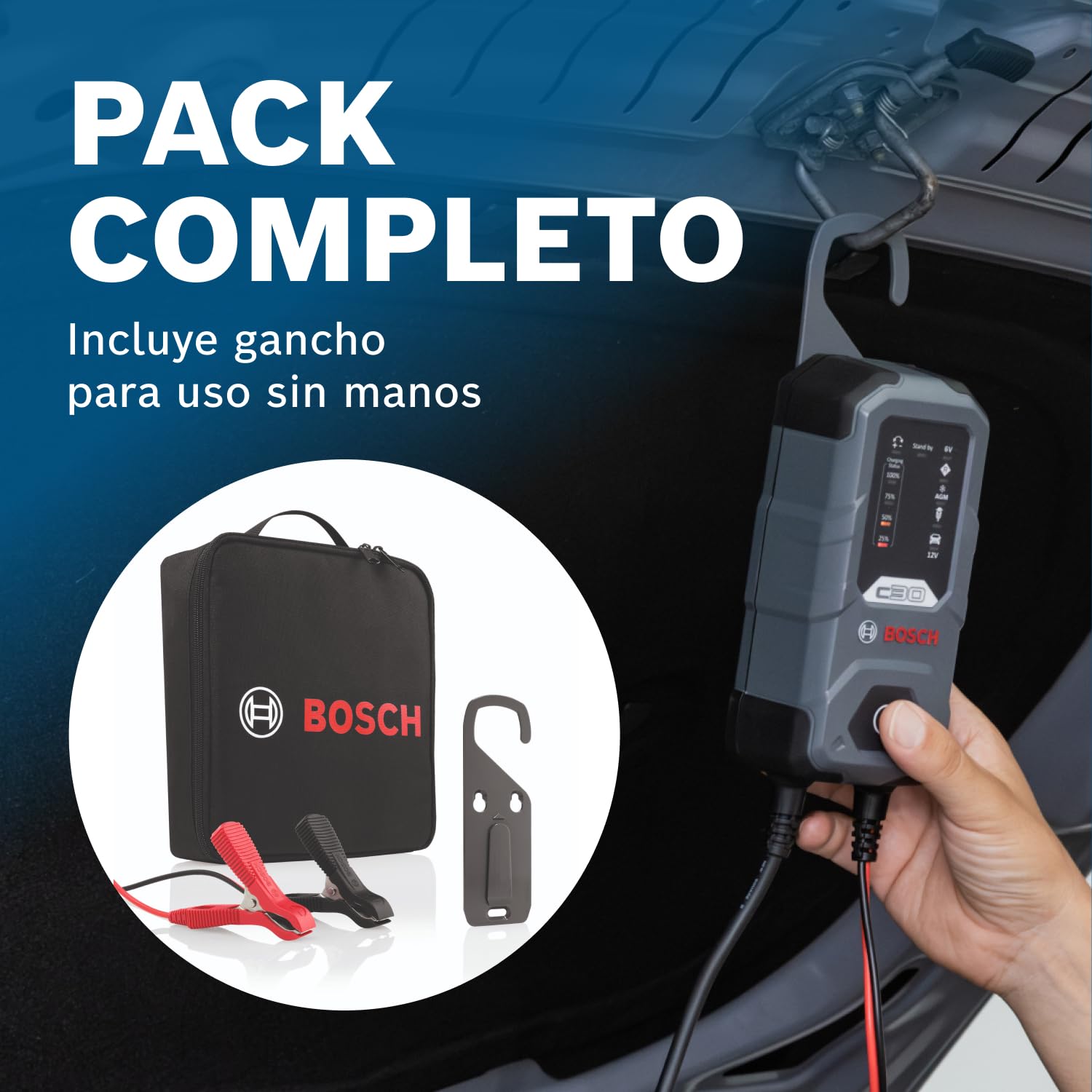 BOSCH Cargador de batería de Coche 3,8A para Coche Camiones Moto 0 189 911 030