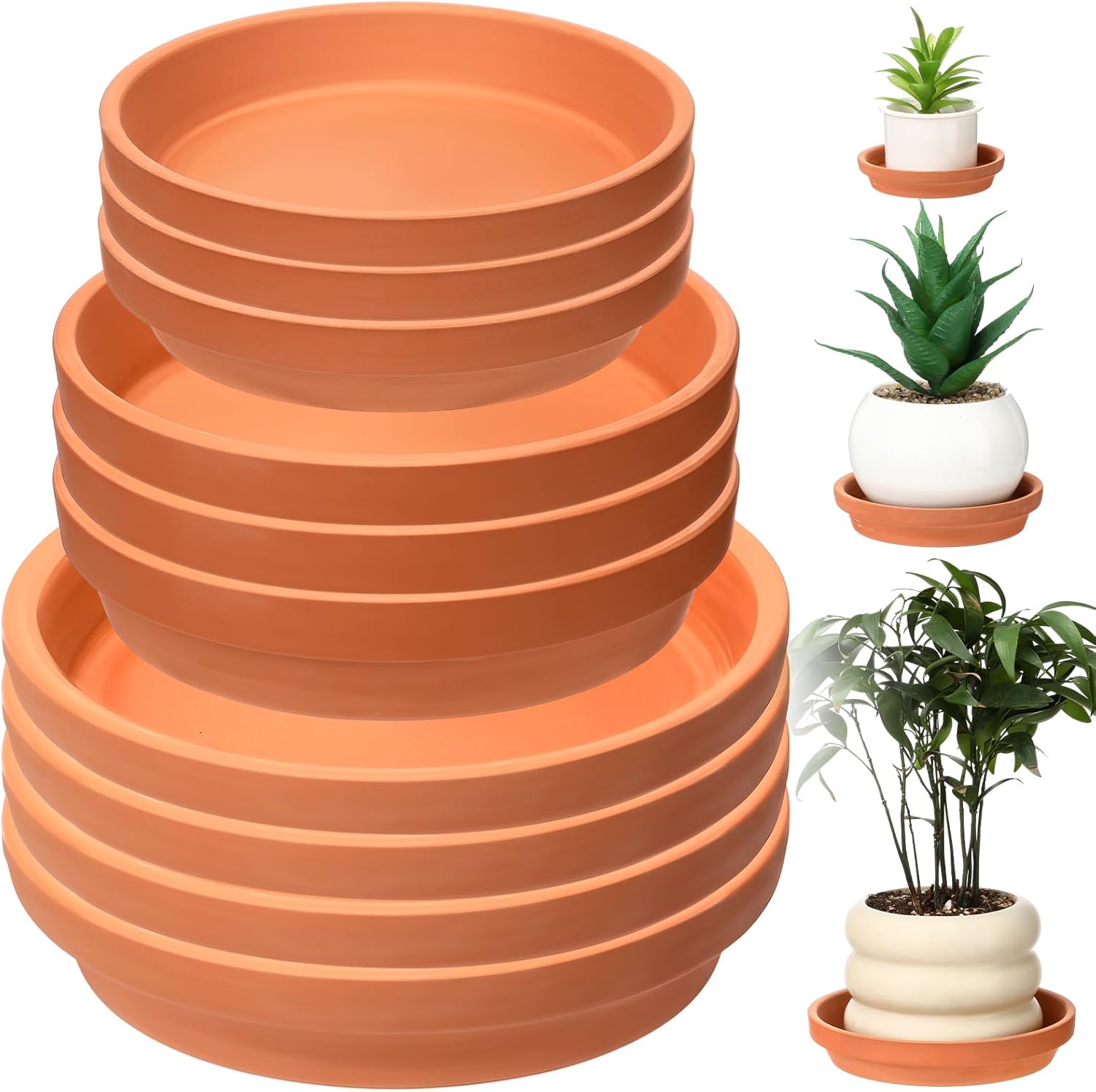 Qinyoung 10 Pcs Terracotta Pot Plant Saucer Set, Terracotta Planter 4.53inch 6.5inch 8.5inch for Indoors Outdoor, Durable Flower Drainage Tray for Plant Pots Base
