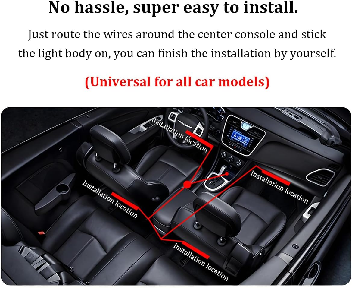 Car LED Light Strips, 4 in 1 8 Color Vehicle Interior Atmosphere Lamp with Ciagrette Lighter Adapter & Music Mode, Automotive Ambient Light Stripping, Universal Auto Accessories