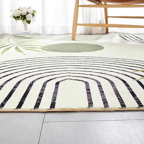 Miniatura 4 de RoomTalks Alfombra lavable moderna de mediados de siglo, diseño bohemio, bonito y estético, de 5 x 7 pies, para dormitorio, comedor, sala de estar,