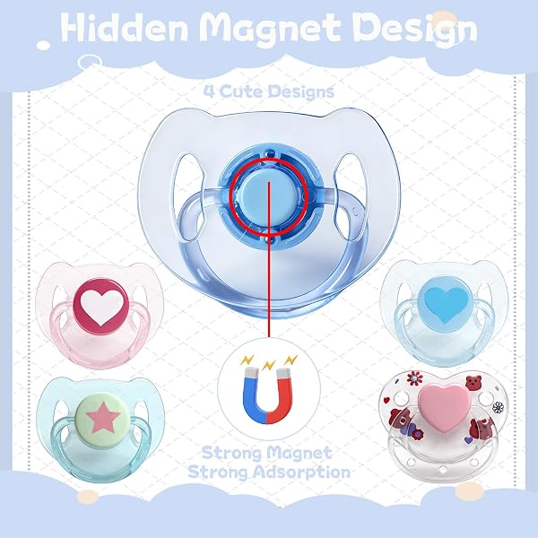 4 Stück Magnetischer Schnuller Für Puppen,Magnetschnuller,Magnetischer Puppenschnuller, Puppe Zubehör Schnuller((nur für Puppen) - 5