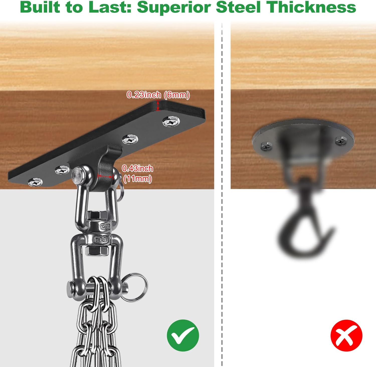 SELEWARE 360° Rotation Heavy Bag Hanger, 1000LB Capacity Punching Bag Ceiling & Beam Mount with Stainless Steel Chain & Snap Hooks for Boxing, MMA, Muay Thai, Home Gym