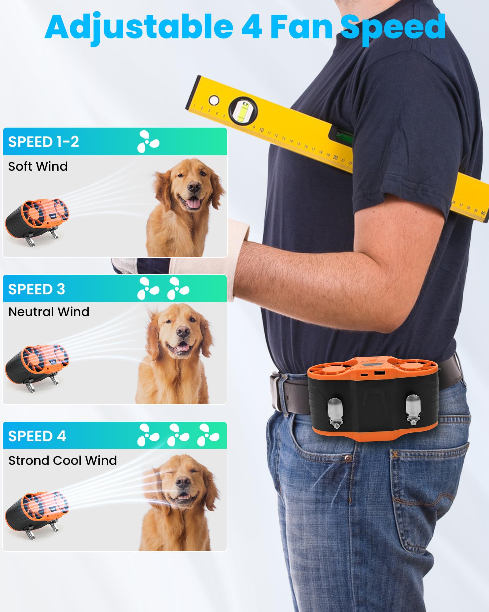 FERNIDA Ventilador de cintura portátil, recargable de 20000 mAh, manos libres, ventilador de cinturón portátil para camping, al aire libre, trabajo y trabajo