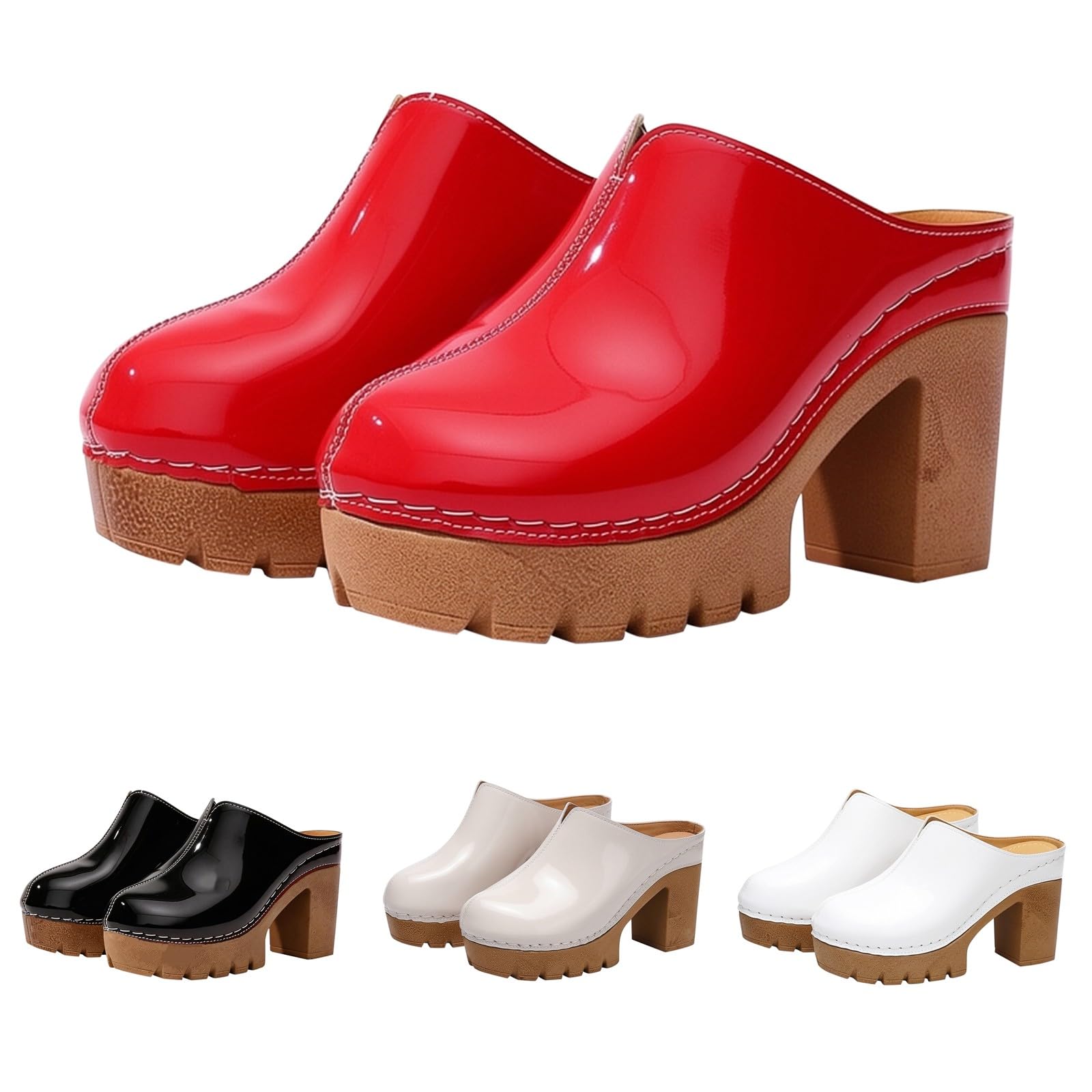 Generisch Zoccoli da donna chiusi, in pelle, con tacco a blocco, plateau | Sandali, eleganti sandali con tacco, antiscivolo, in legno, comodi, impermeabili, scarpe da giardino per giardino e spiaggia