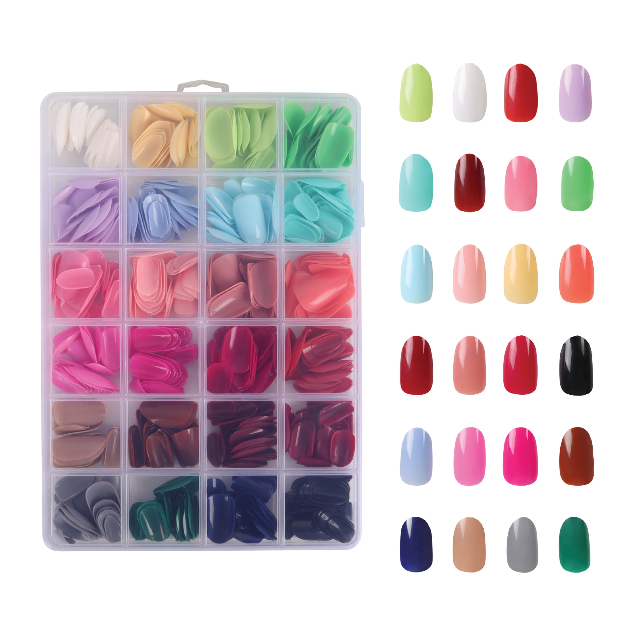 Feel Good Club 24 Colour Reusable Set of 576 Glossy Medium Round Shape Press On Artificial Nails for DIY Manicure Use Without Glue for Natural Nail Look-image-9