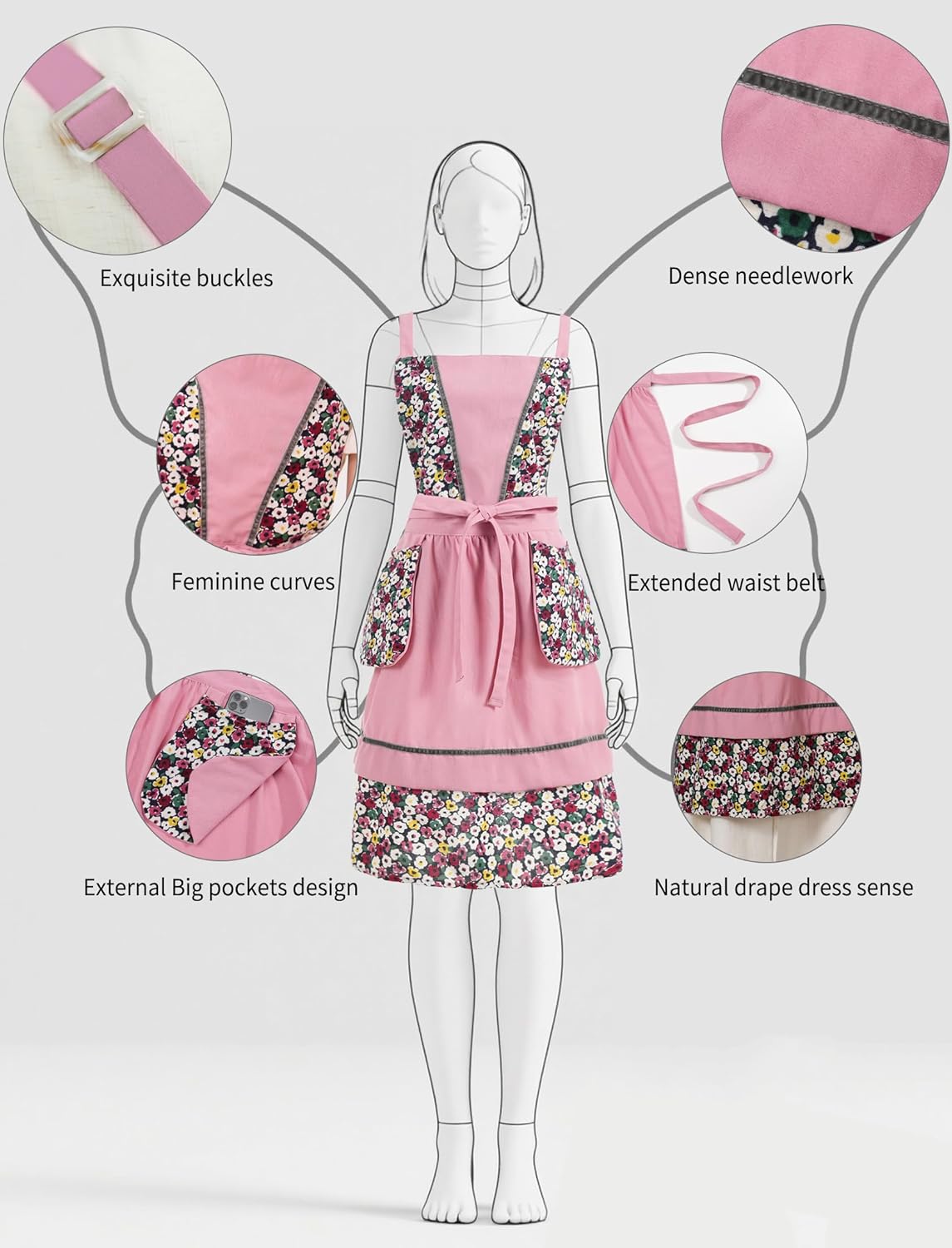 Kitchen Aprons for Women with Pockets Cute Vintage Chef Pinafore Apron for Gardening Cooking Baking Painting - Image 3