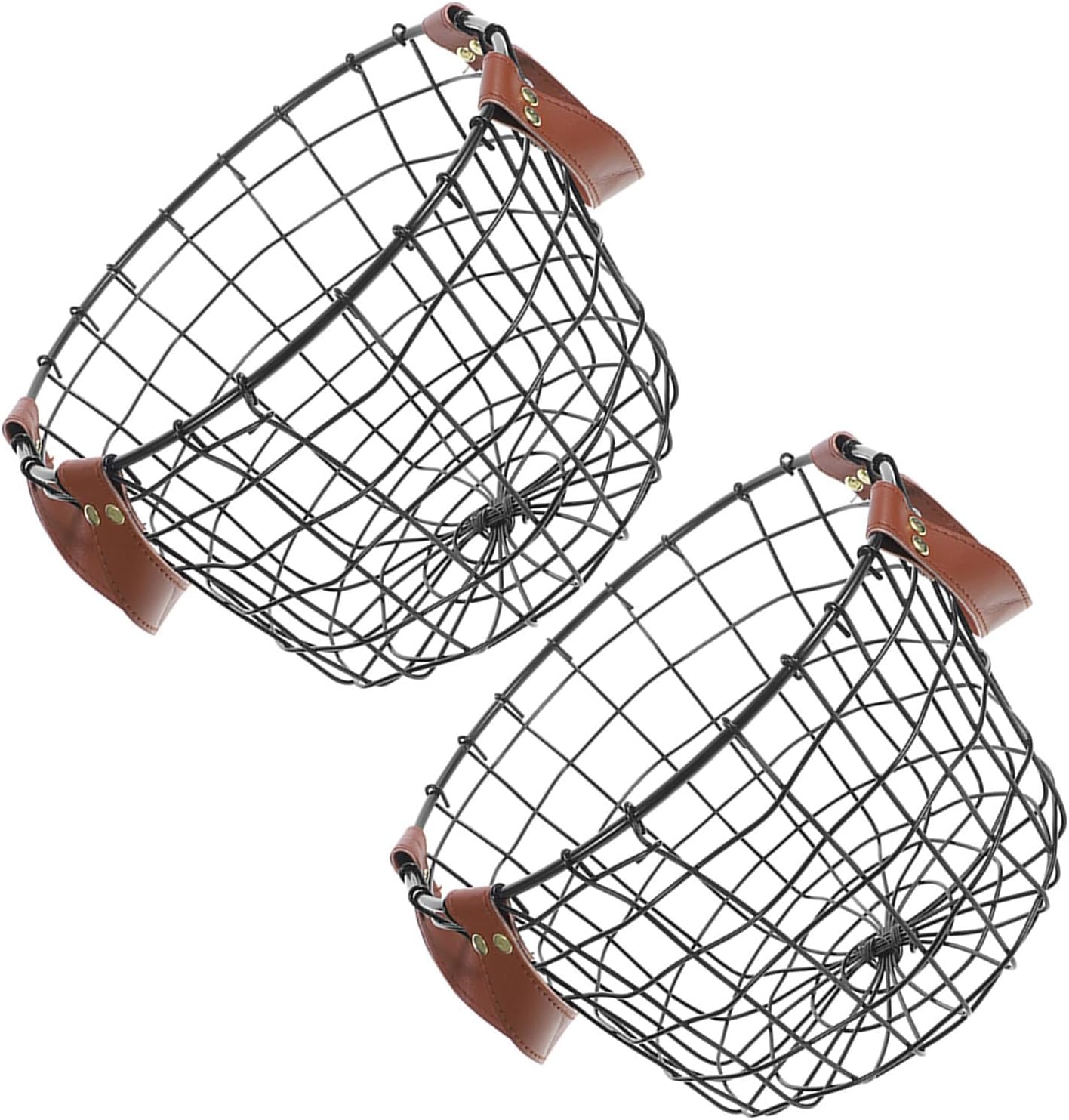 Mobestech 2pcs Rustic round Iron Log Carrier with Easy-grip Handles and Reinforced Bottom, Large Capacity Firewood Storage Basket for Outdoor Fire Pit and Fireplace