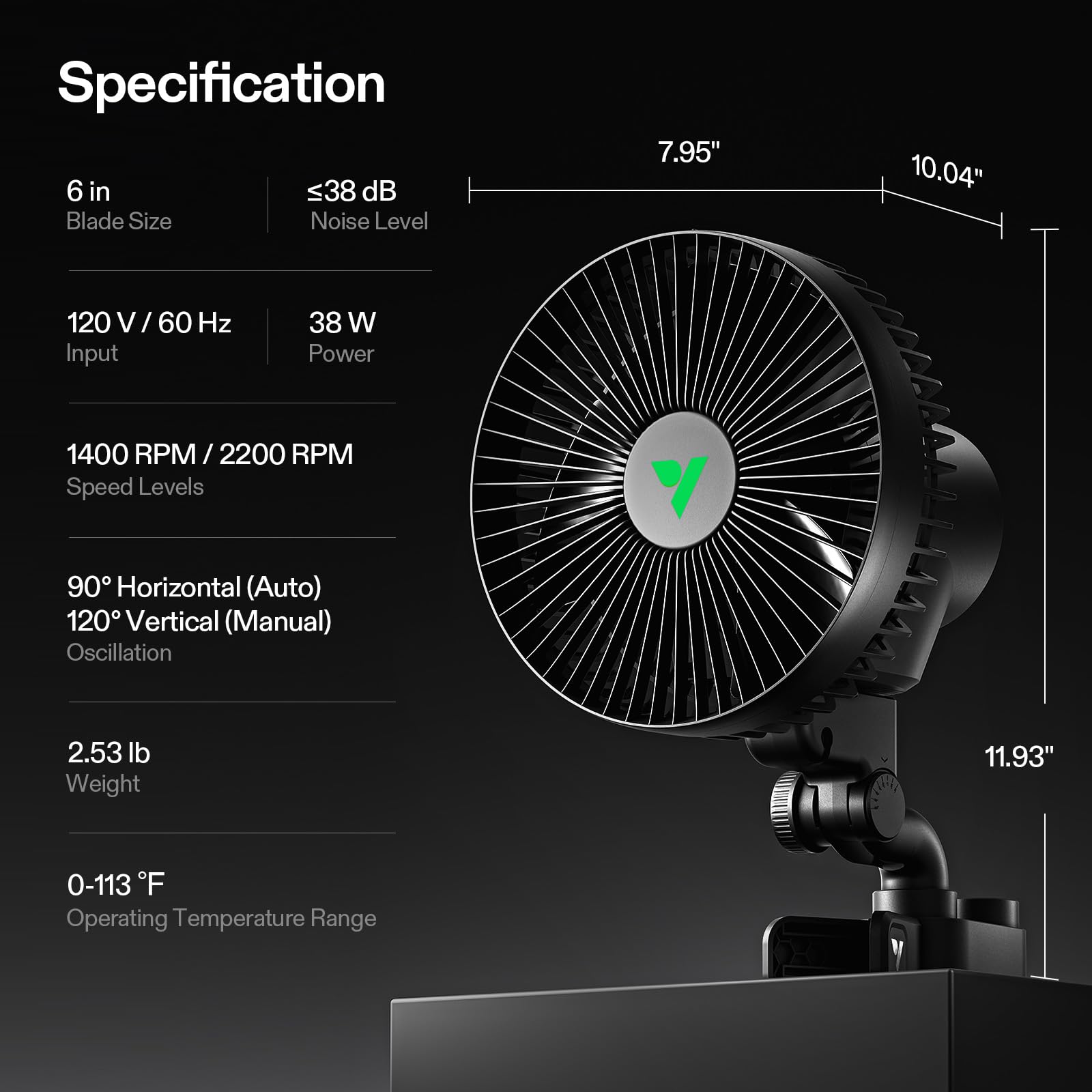 VIVOSUN AeroWave A6 Ventilateur à Clip 150 mm, Oscillation Automatique, Silencieux et Puissant, Pince Stable Antidérapante, Ventilateur de Circulation pour Tente de Culture et Hydroponie, Lot de 2