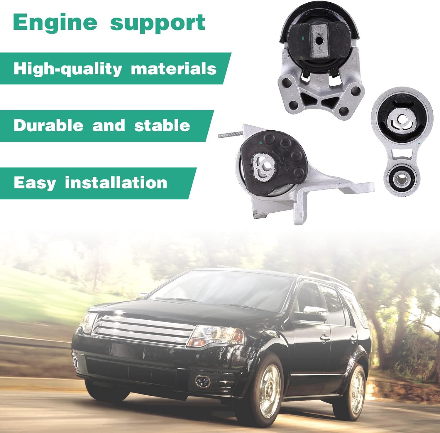 3Pcs Engine Mount Kit & Trans Mount Set Compatible with Ford Flex Taurus X Lincoln MKS 2008-2012 Mercury Sable 08-09 Replacement for 5425 5342 5429