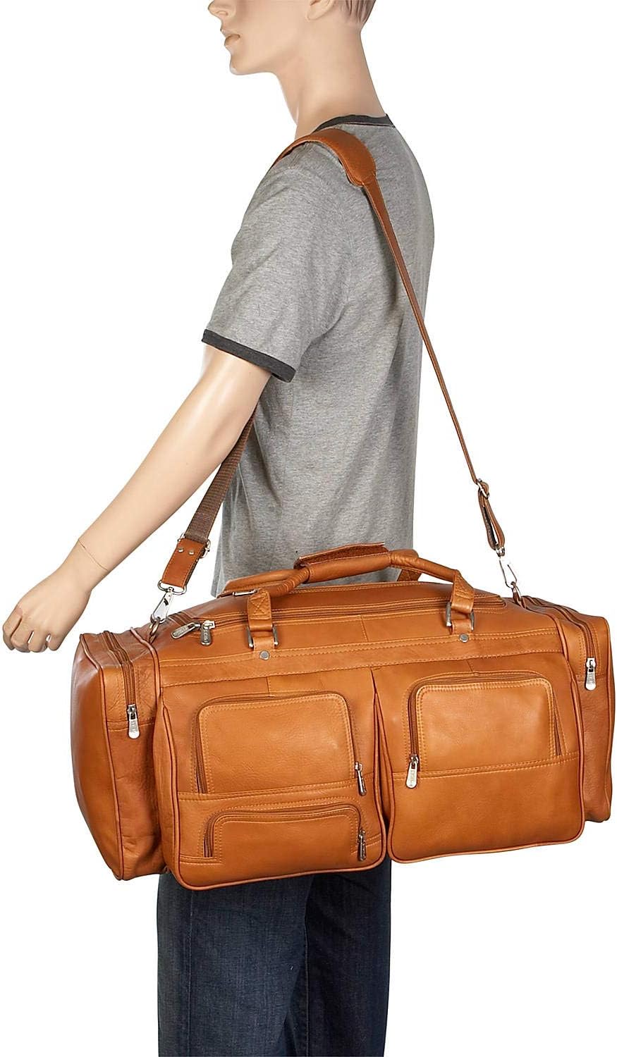 Piel Leather 24In Duffel with Pockets, Saddle, One Size