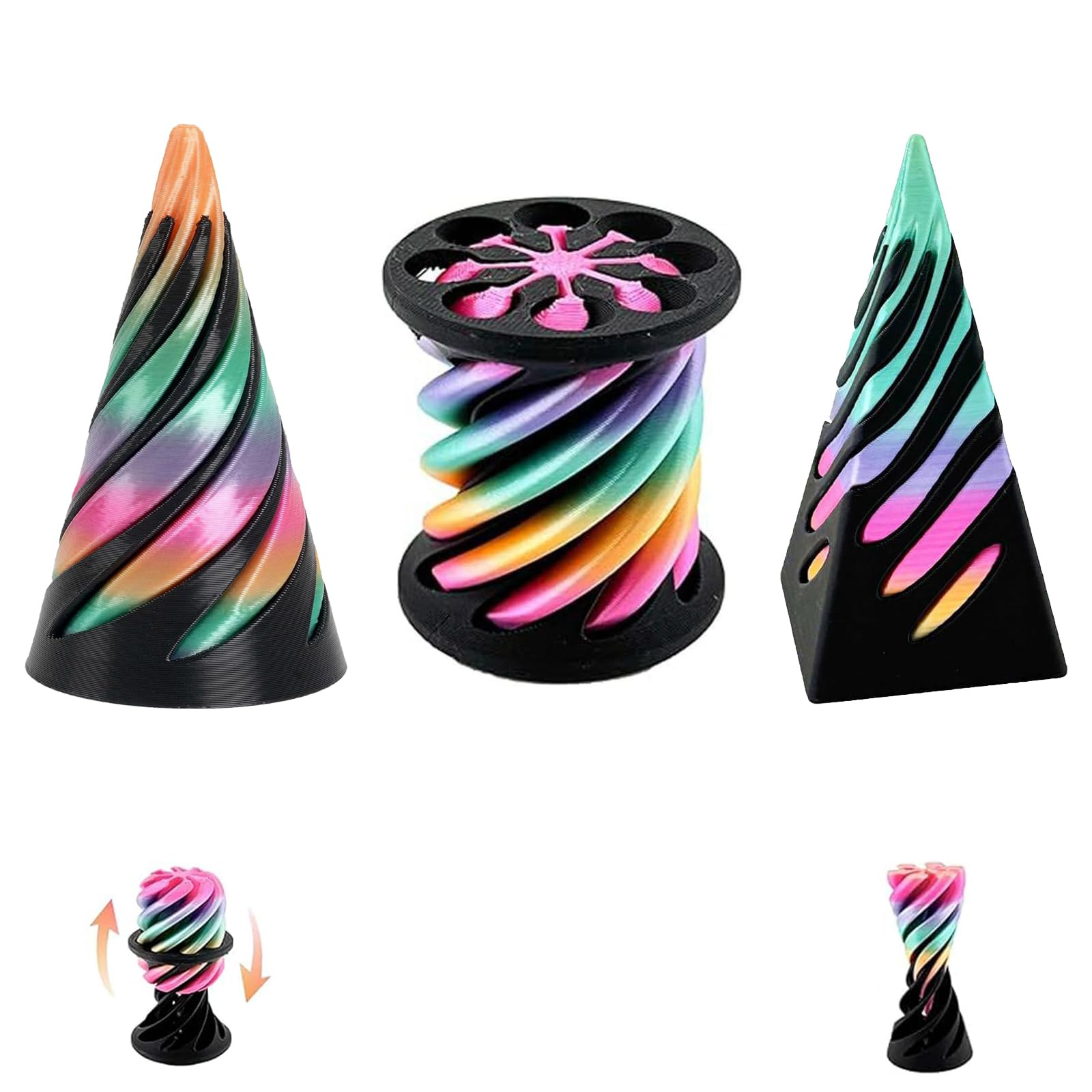 3 PCS Spiral Fidget Toy, Spiral Cone Fidget Toy, 3D Printed Spiral Cone Fidget Toys