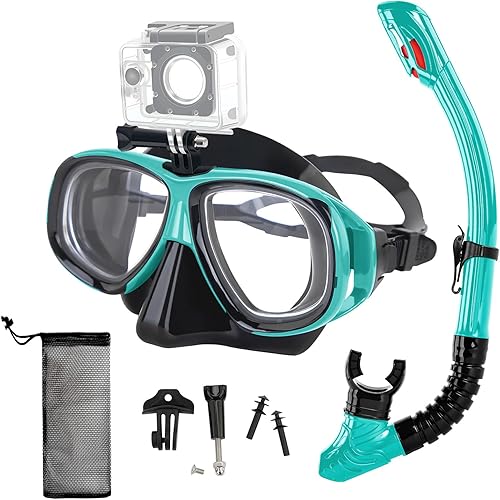 Equipo de esnórquel para adultos y jóvenes, juego profesional de esnórquel de silicona con parte superior seca completa, máscara de buceo antivaho