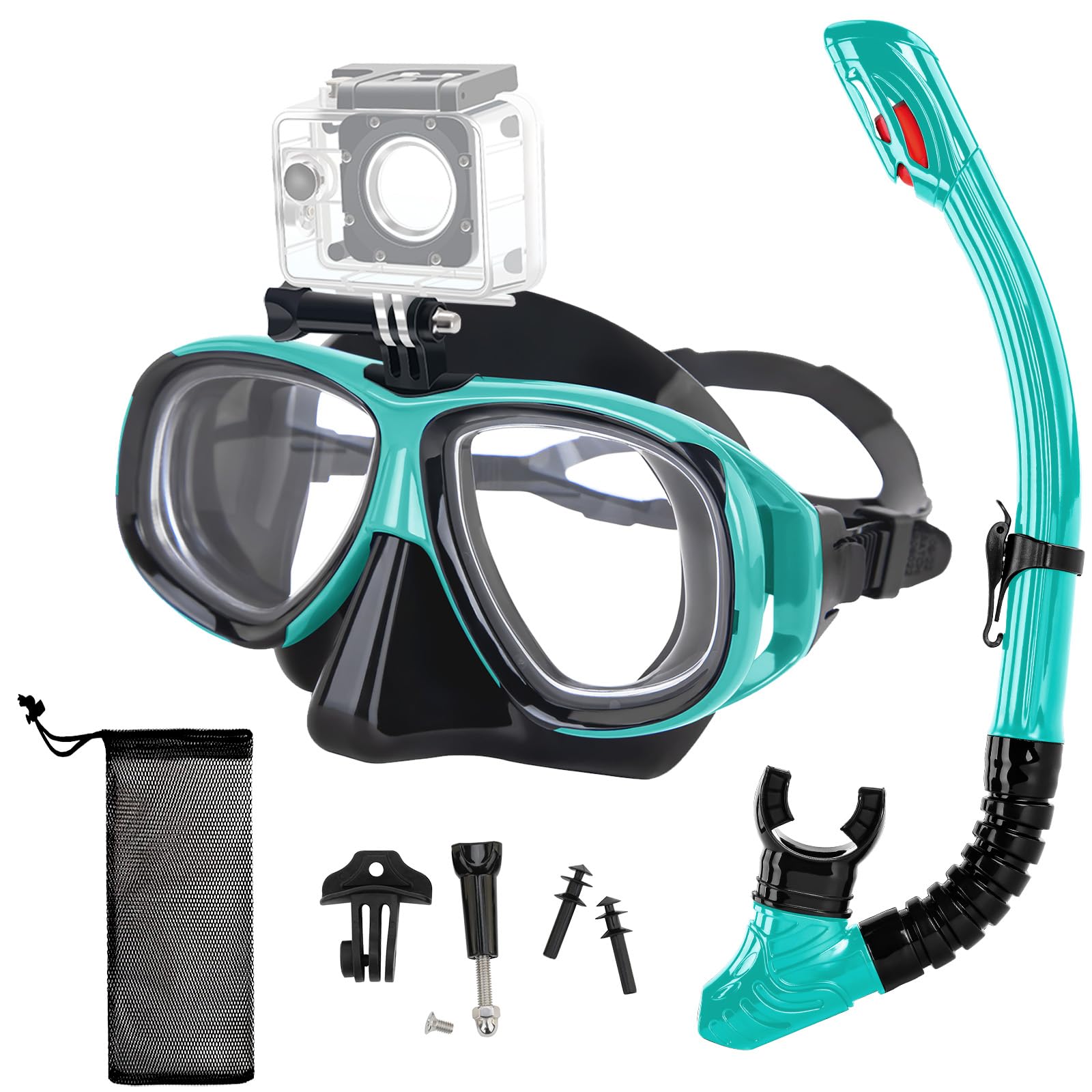 Equipo de esnórquel para adultos y jóvenes, juego de esnórquel profesional de silicona con parte superior seca completa, máscara de buceo antivaho con correa ajustable