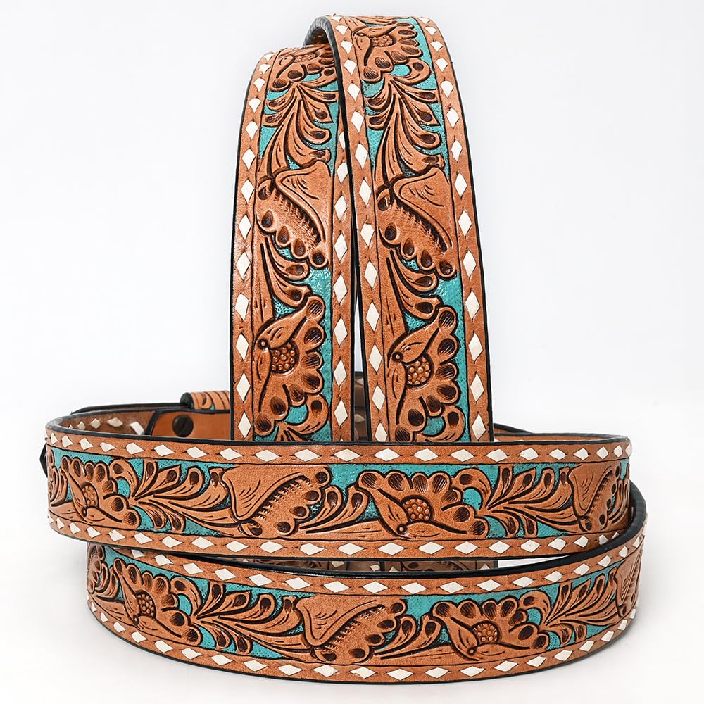 American Darling Beautifully Hand Tooled Tan Genuine American Leather Belt Men and Women Western Belt with Removable Buckle