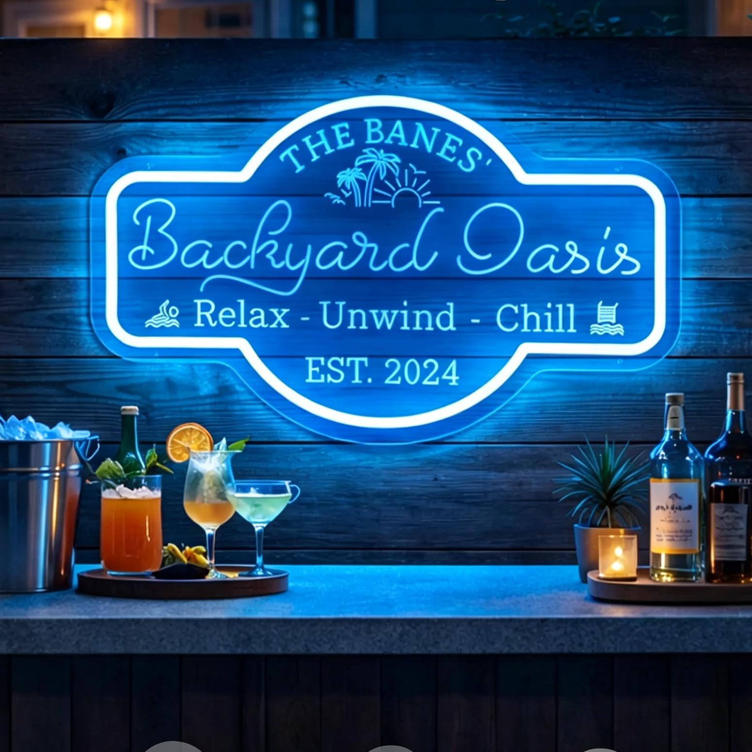 Personalized Backyard Oasis Neon Sign Custom LED Light Sign for Outdoor Patio, Backyard Bar, Pool Area, Garden Decor