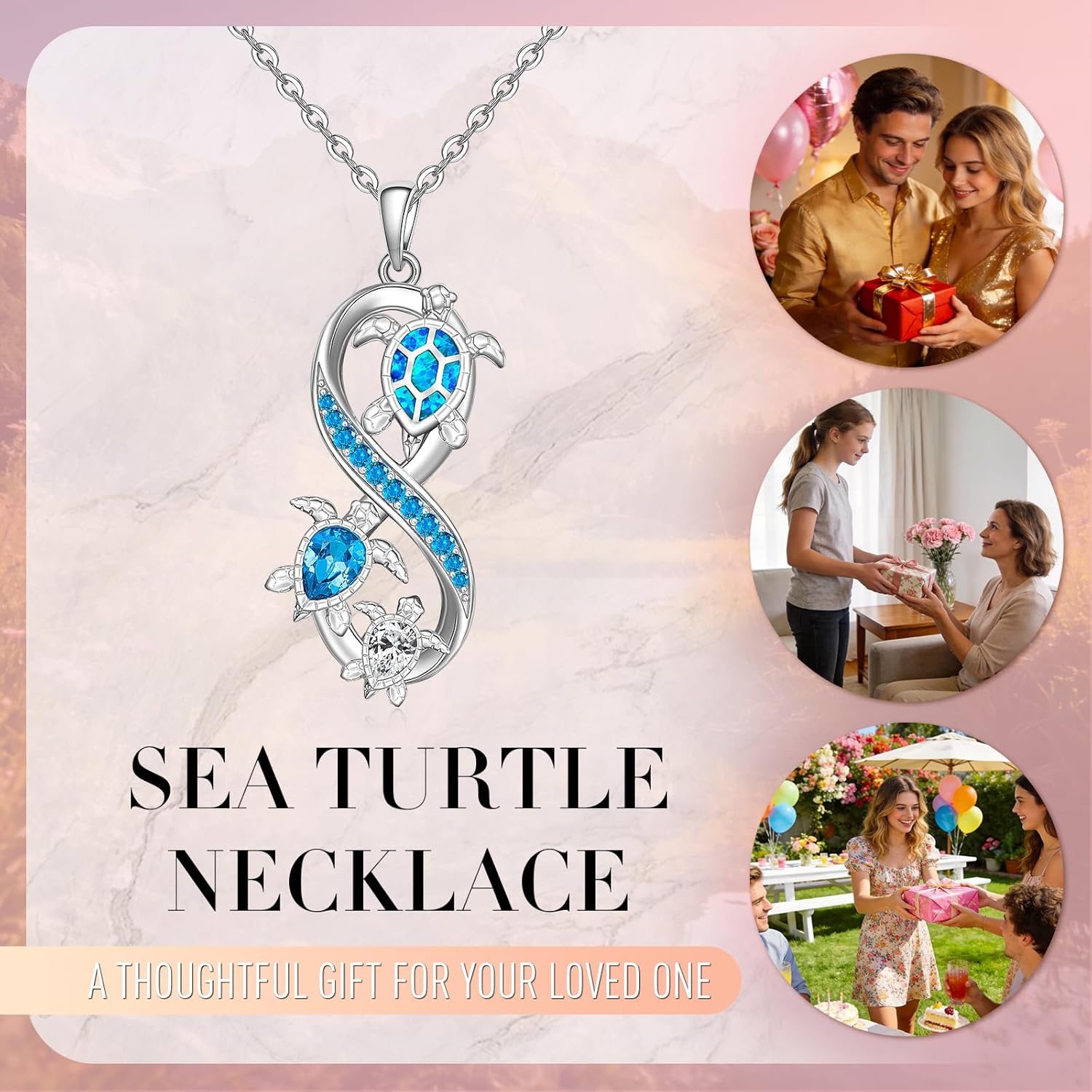 Fenthring Sea Turtle Necklace for Women Sterling Silver Infinity Pendant Ocean Wave Jewelry Christmas Mothers Day Gifts for Mom