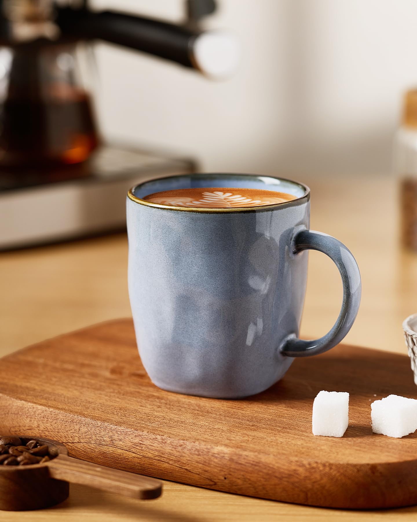 Richmount Kaffeetassen, 6er Set Ocean Square-Serie, 384ml (13oz) mit Henkel, Steingut Tassen für Küche, Spülmaschinen- & mikrowellensicher, für Kakao/Milch/Tee, Blau