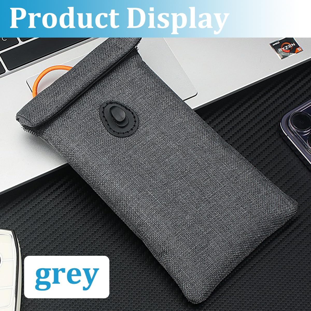 2PCS Faraday Bags for Car Key, Anti-Tracking Vehicle Faraday Key Fob Protector Cage for Privacy Protection, RFID Anti-Theft Automotive Signal Blocking Pouch, Universal Fit (Gray)