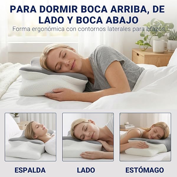 COSYLAND Almohada Cervicales y Cuello - Espuma Viscoelástica, Diseño Mariposa con Soporte Ergonómico y Transpirable, para Dormir de Lado, Boca Arriba y Boca Abajo, 63 x 34 x 11/13 cm - 5