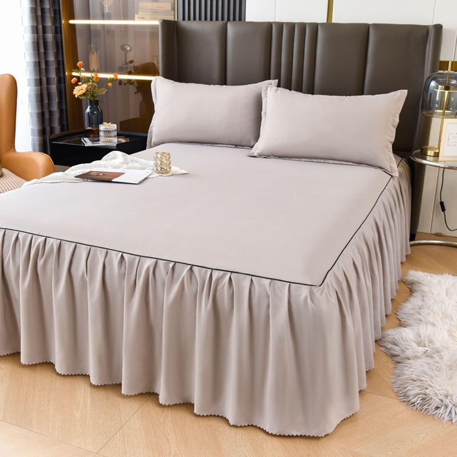 Gualiy Bed Skirts Small Double, Solid Color Bed Sheets Bamboo Fiber Non Slip Bed Skirt 120x200cm (Silver Gray)