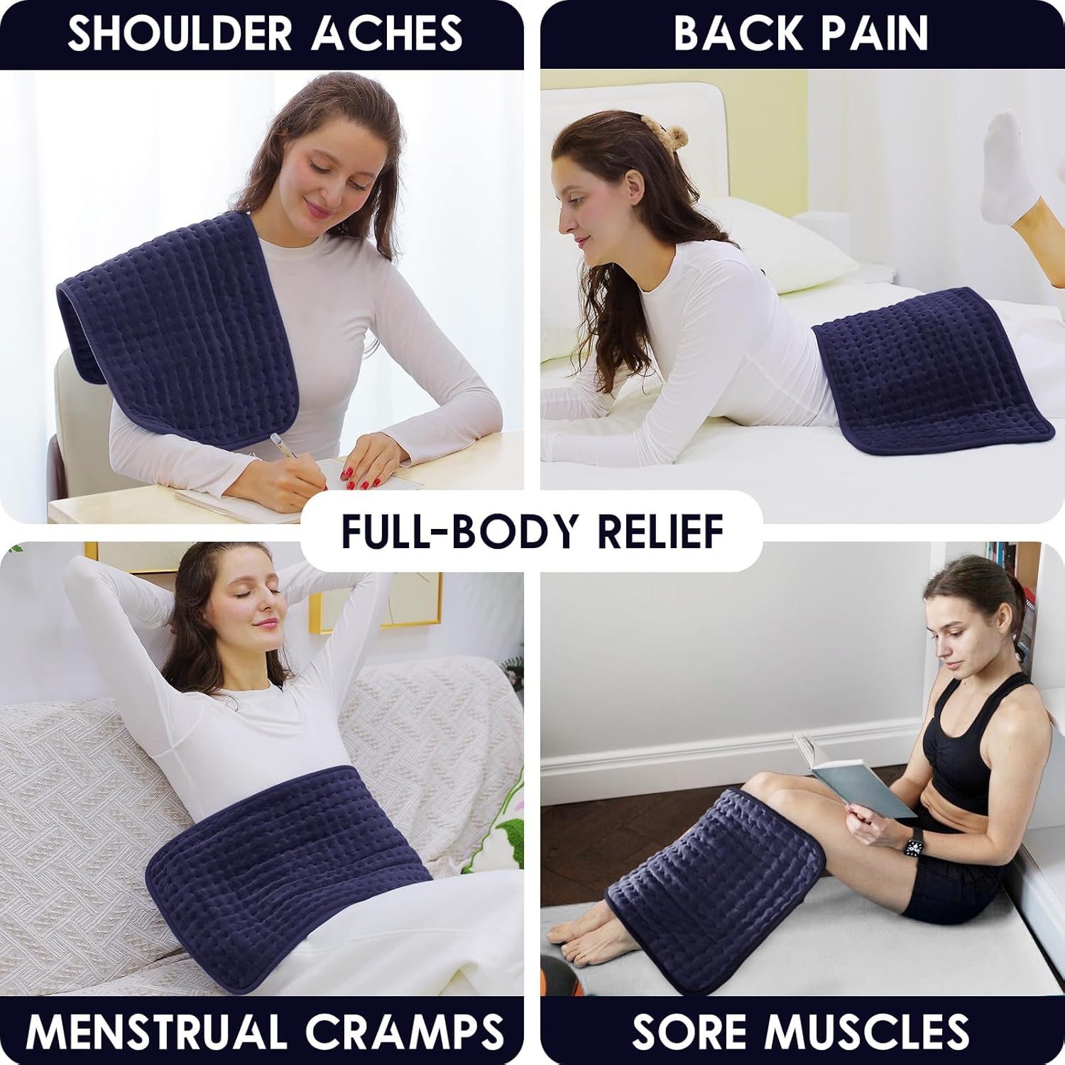 DAILYLIFE Heating Pad for Back Pain Relief, 12" x 24" Electric Heating Pads for Cramps, Back with 6 Heat Settings, Fast-Heating Technology, Auto Shut Off, UL Certification, Dark Blue