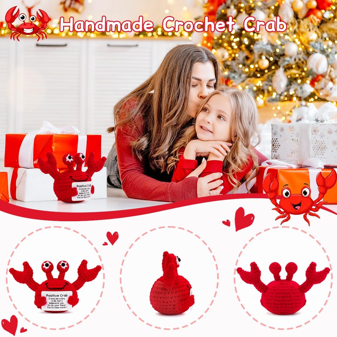 Positive Crab Crochet Birthday Gifts for Women Men Best Friend Teacher Coworker Nurse Mom Dad Handmade Emotional Inspirational Support Nuggets Christmas Small Gifts - Image 4