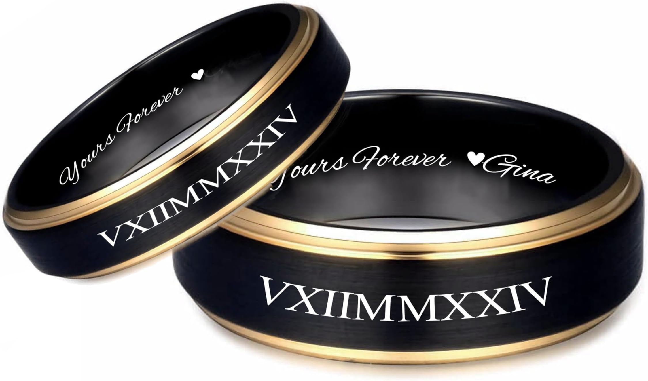 Personalized Black & Gold Ring Set Engraved Free - His & Hers Couple's Ring Set - Custom Wedding Bands | Free Engraving In Any Language - Ships from USA