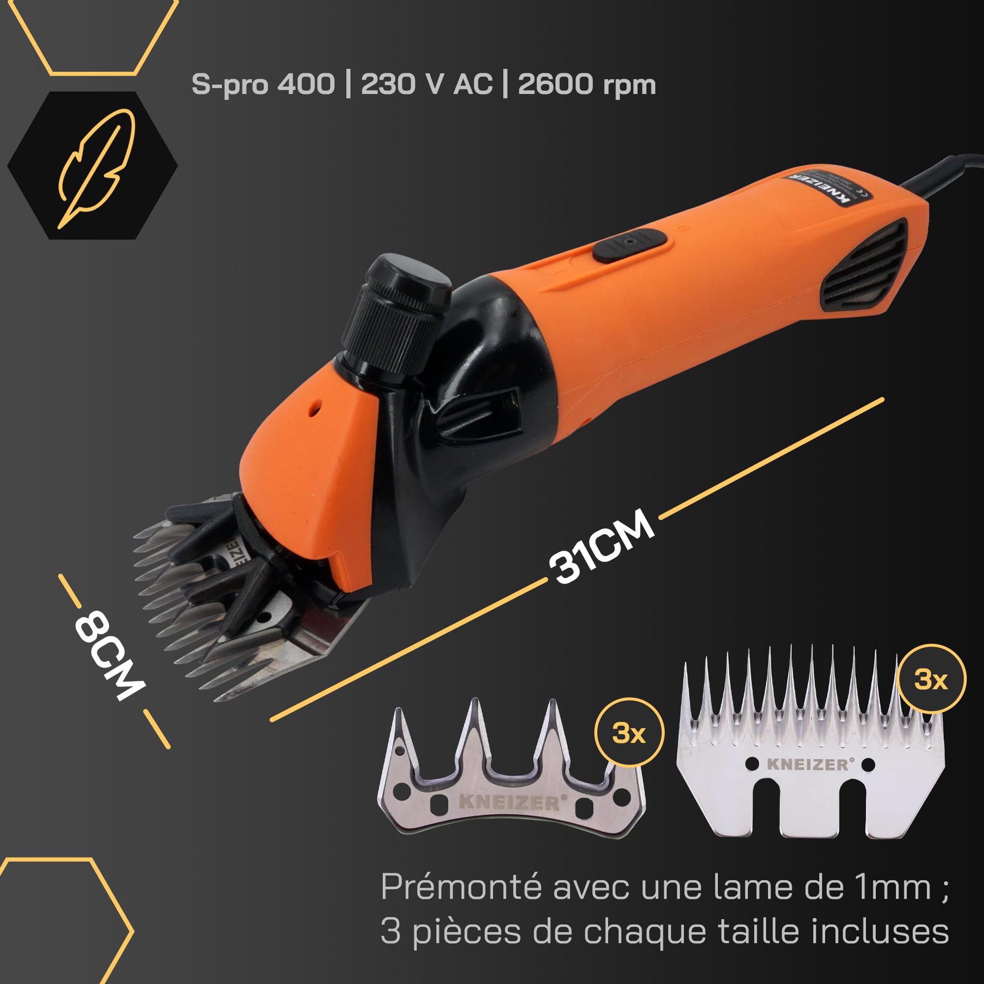 KNEIZER Tondeuse Électrique pour Moutons Kit Complet Lames Remplaçables Moteur Puissant