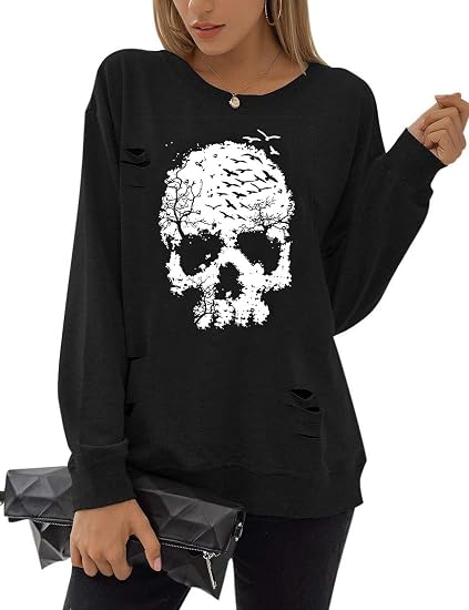 Blooming Jelly Women's Halloween Sweatshirts Skull Shirts Fall Sweater