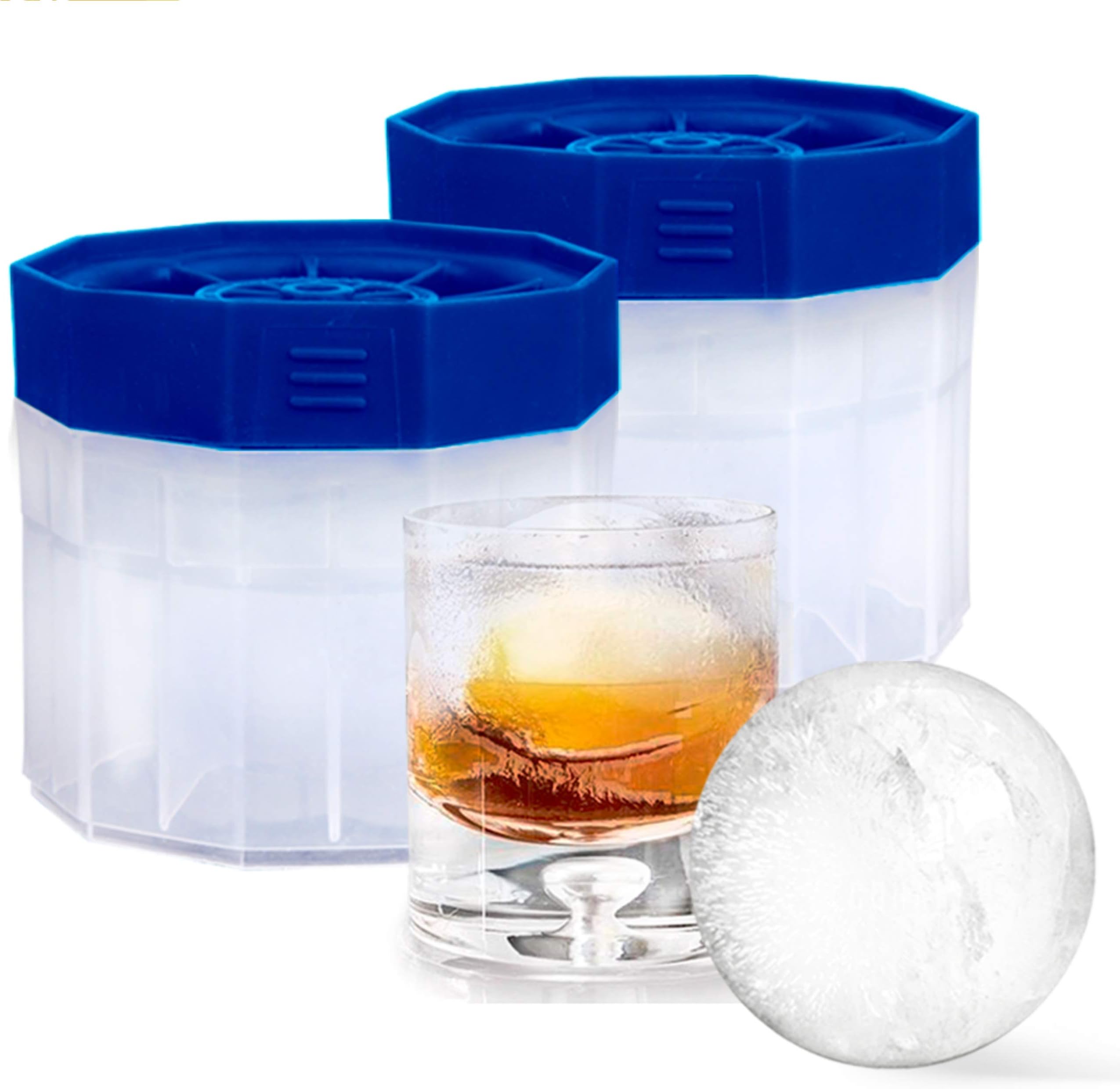 Ice Ball Molds Maker - 2 Pack Sphere Molds - 2.5 inch Round Ice -Slow Melting Ice for Whiskey, Bourbon and Cocktails -