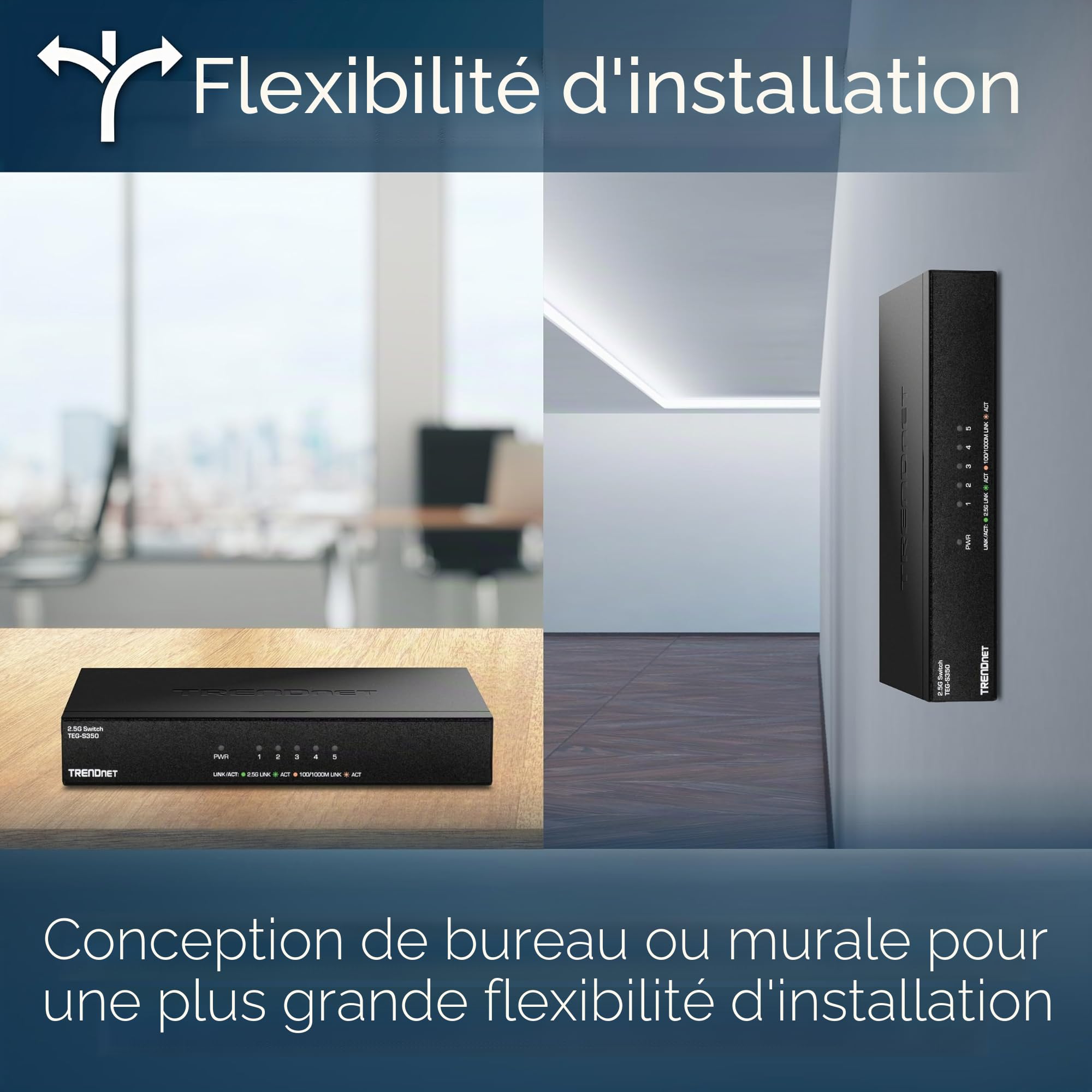 TRENDnet, TEG-S350, Commutateur Non géré 5 Ports 2,5 G, 5 Ports 2,5 GBASE-T, capacité de Commutation 25 Gbit/s, sans Ventilateur, Montage Mural