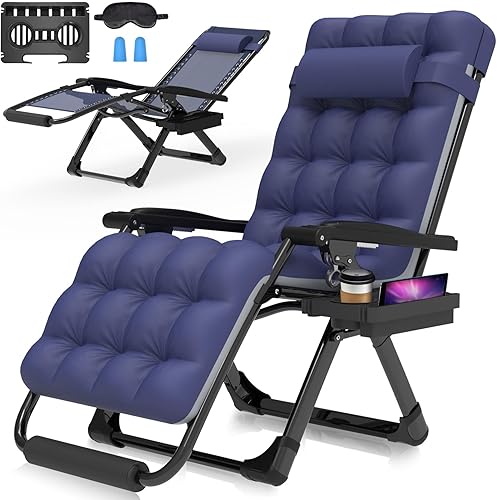 Miniatura 16 de Suteck Silla de Gravedad Cero, Silla de Camping Reclinable con Cojín Removible, Bloqueo Mejorado y Portavasos, Sillas Reclinables de Patio Plegables