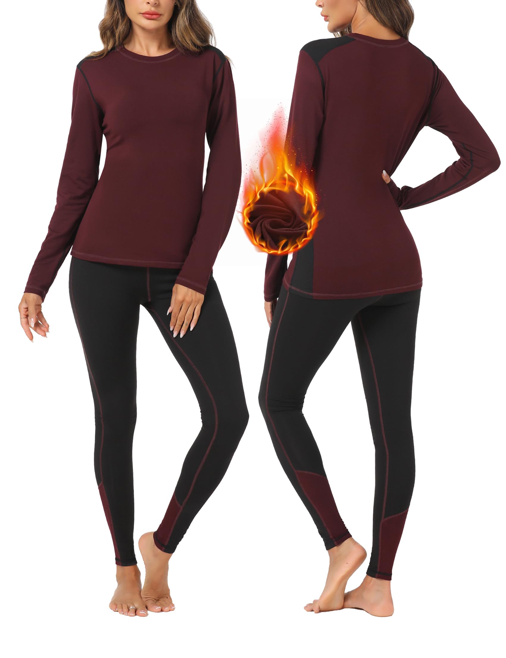 Terecey Intimo Termico Donna Sci,Completo Termico Donna Invernale,Biancheria Termica Donna Traspirante,Due Pezzi Tuta Termica Donna Sportiva in Felpata,Maglia Termica Donna+Leggings Termici -