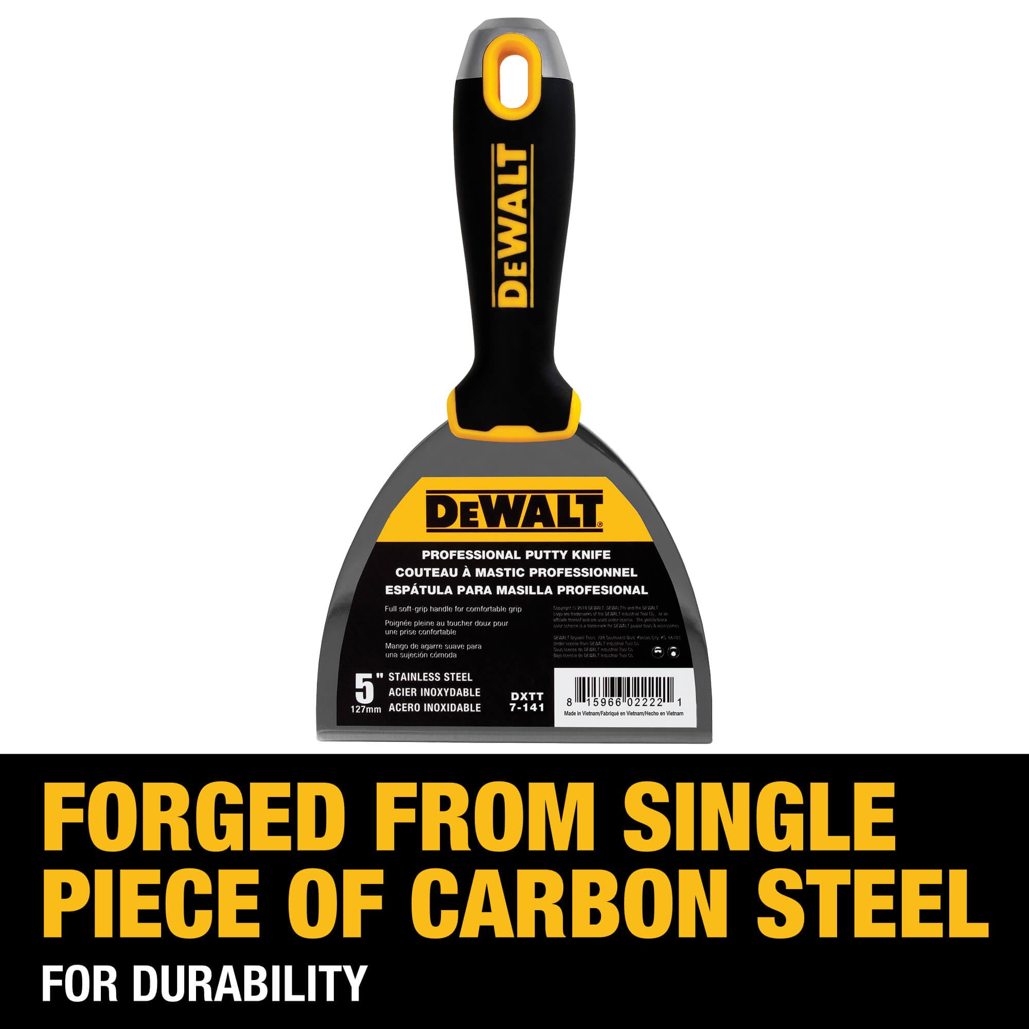DEWALT Cuchillo de masilla de 5 pulgadas | Acero inoxidable con mango de agarre suave | DXTT-2-141