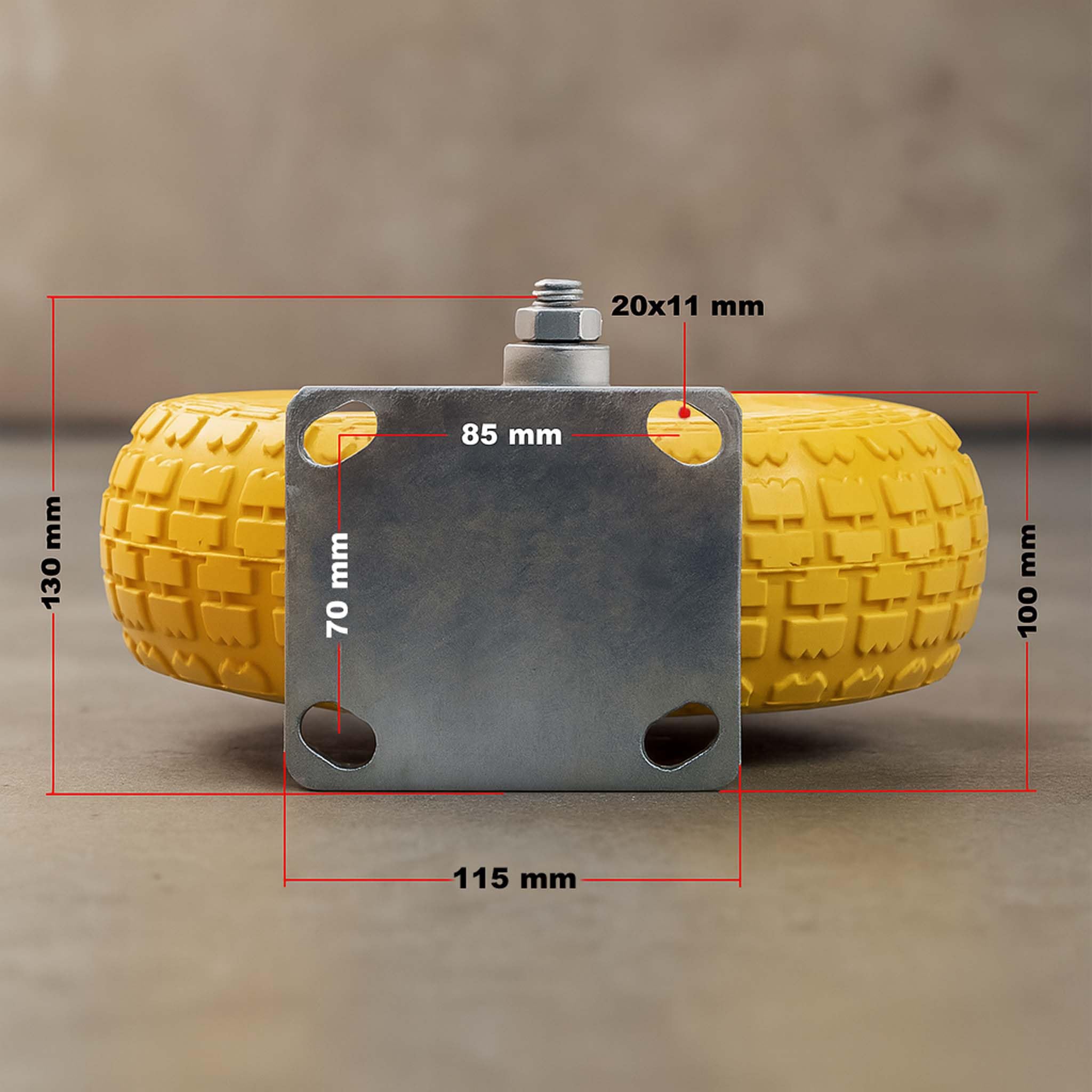 Zestaw kół transportowych 2 kółka transportowe 258x78mm antyprzebiciowe żółte 150kg na koło