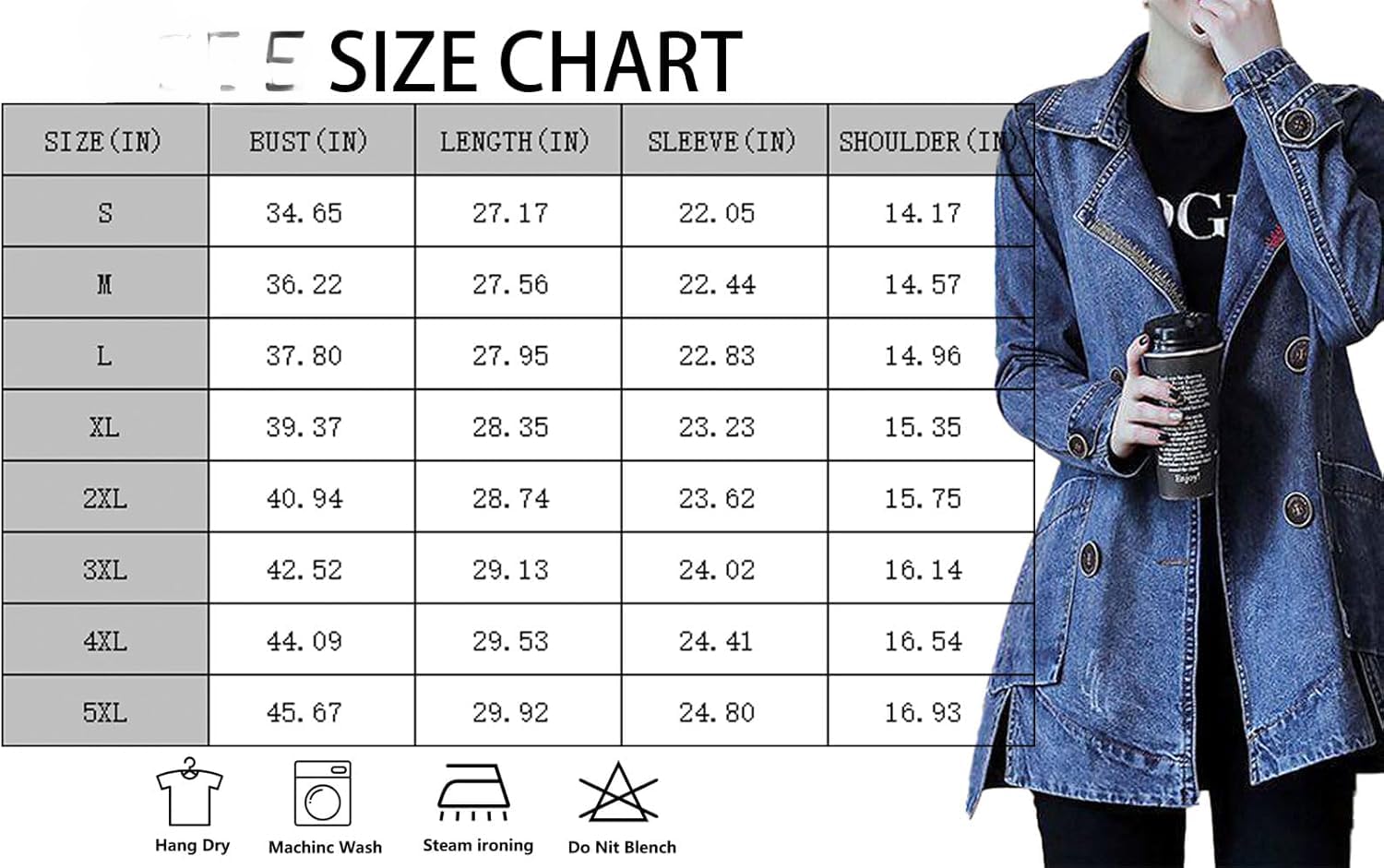 Chaqueta Vaquera de Manga Larga con Botones Bordados para Mujer Chaqueta clásica de Solapa de Gran tamaño Entallada con Cuello de Traje de Longitud Media para Primavera y otoño