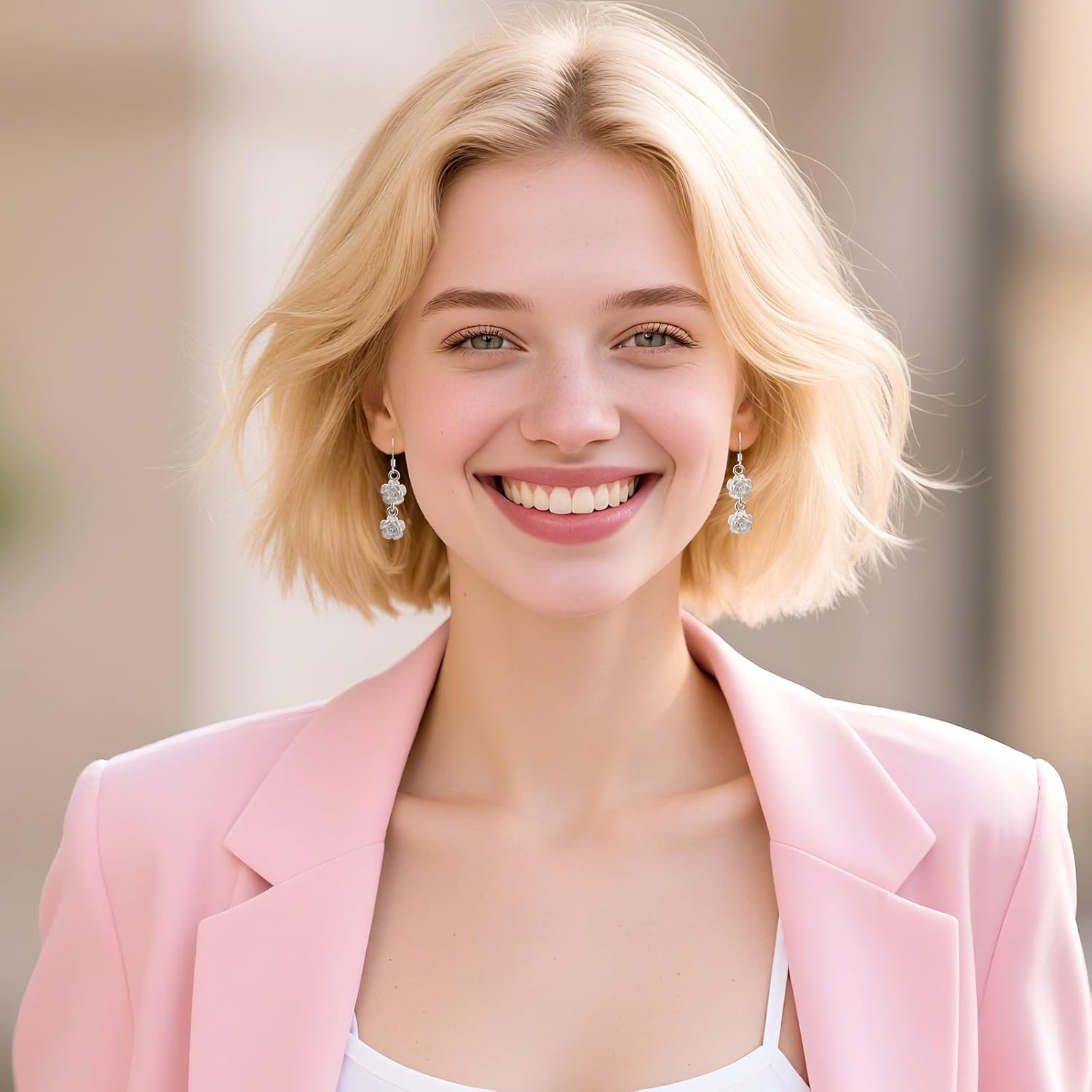 Flower 925 Sterling Silver Earrings for Women Floral with Double Rose Earrings Long Tassel Drop Silver Dangle - Image 3