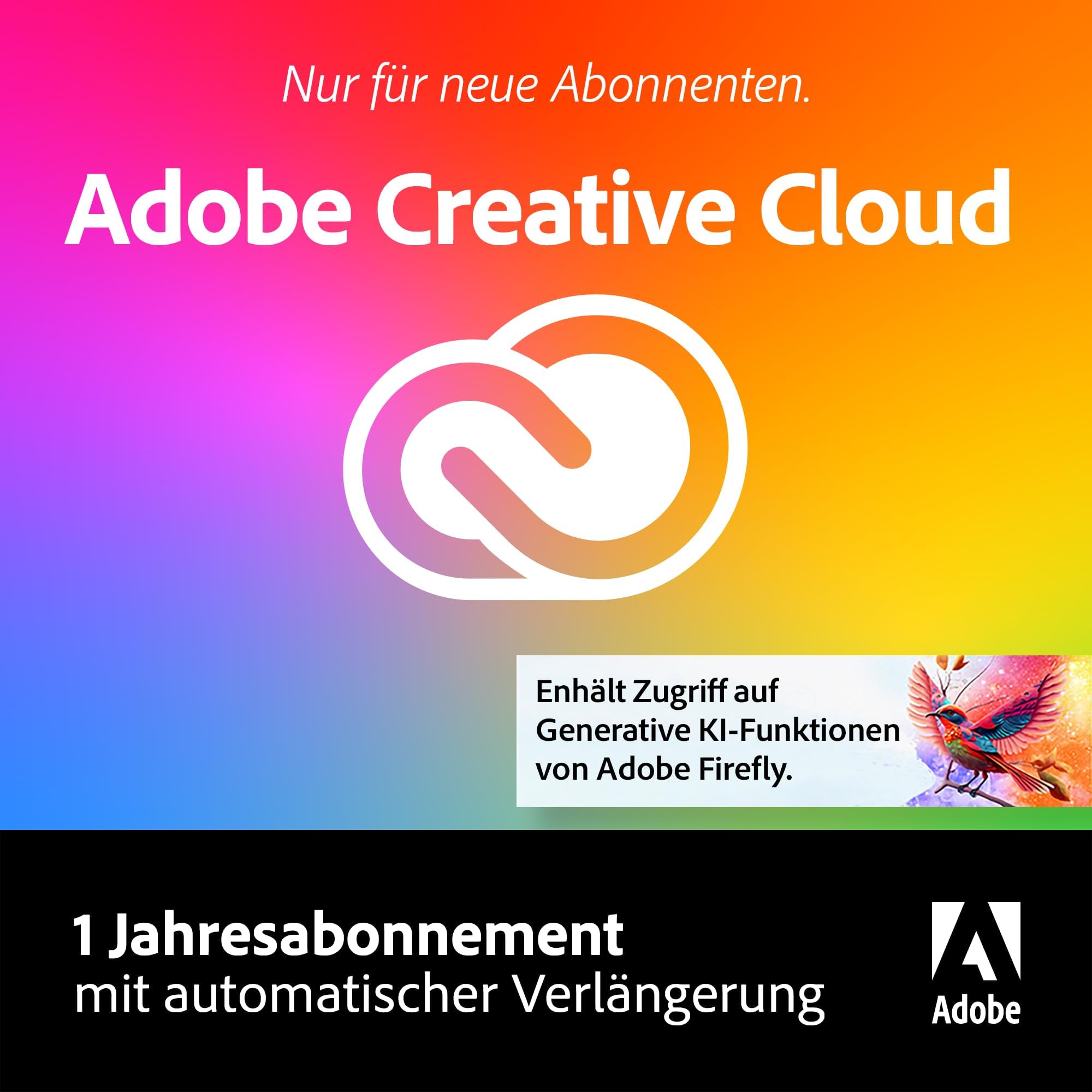Adobe Creative Cloud Pro |Grafik Design Software|Generative KI Features|Vektor-Illustration, Layout & Bildbearbeitung|1 Jahresabonnement mit automatischer Verlängerung|PC/Mac