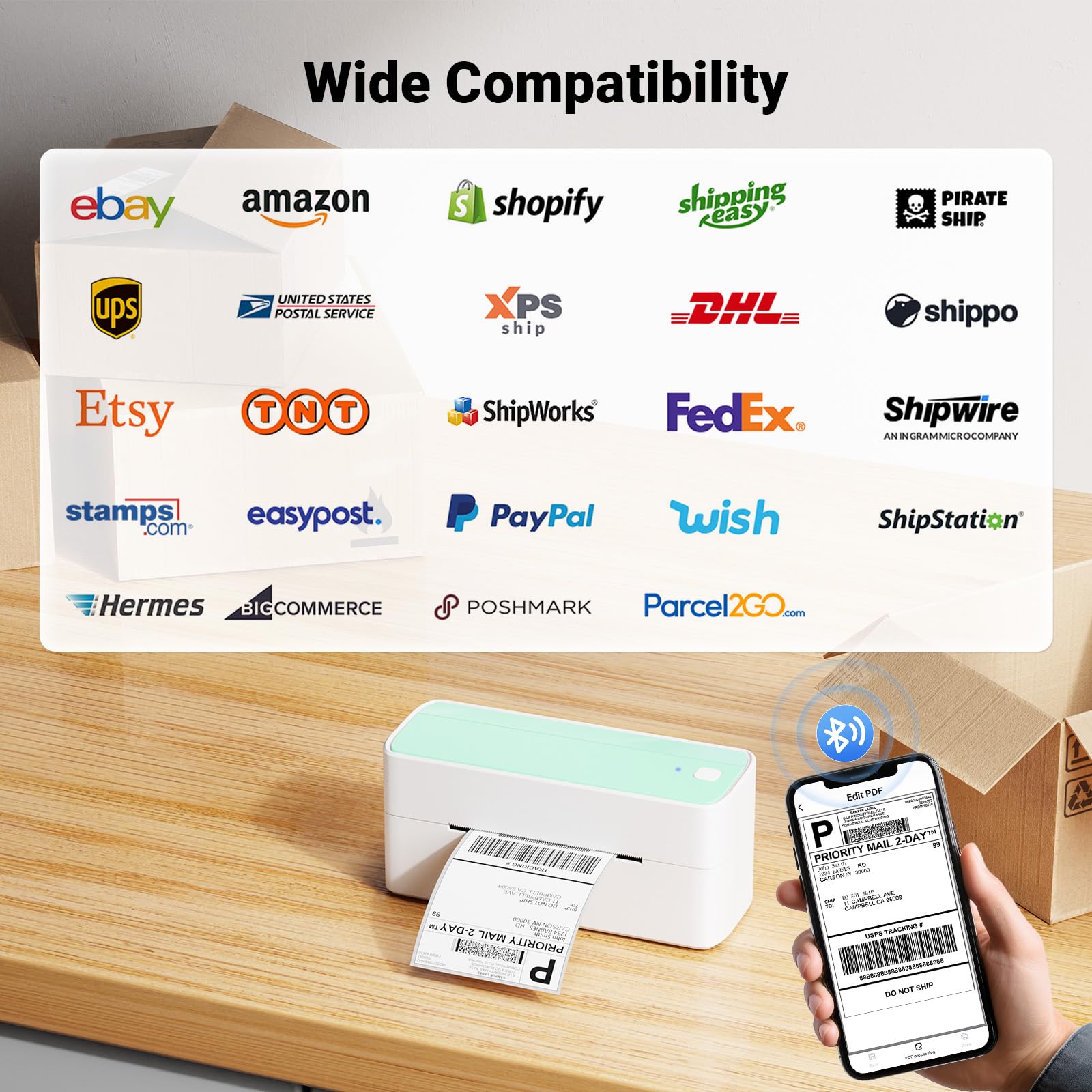 Draadloze Thermische Label Printer - Itari Bluetooth Verzending Label Printer met Kleine postetiket Printer 4x6 Compatibel met voor GLS PostNL TNT Asendia FedEx Afdrukken en Thuis Gebruik