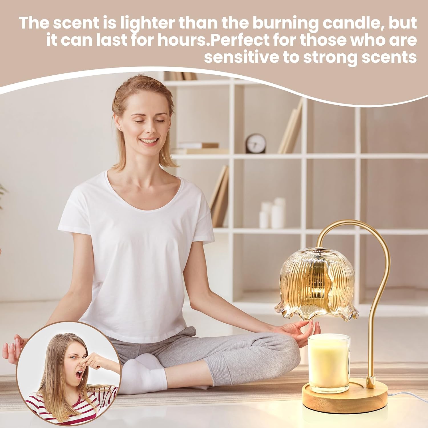 LABOREDUCER Candle Warmer Lamp with Timer, Dimmable Candle Warming Lamp for Jar Candles Scented Candles, Wax Melting Lamp with Amber Glass Shade, Flower Candle Warmer for Gift(2 Bulbs Included)
