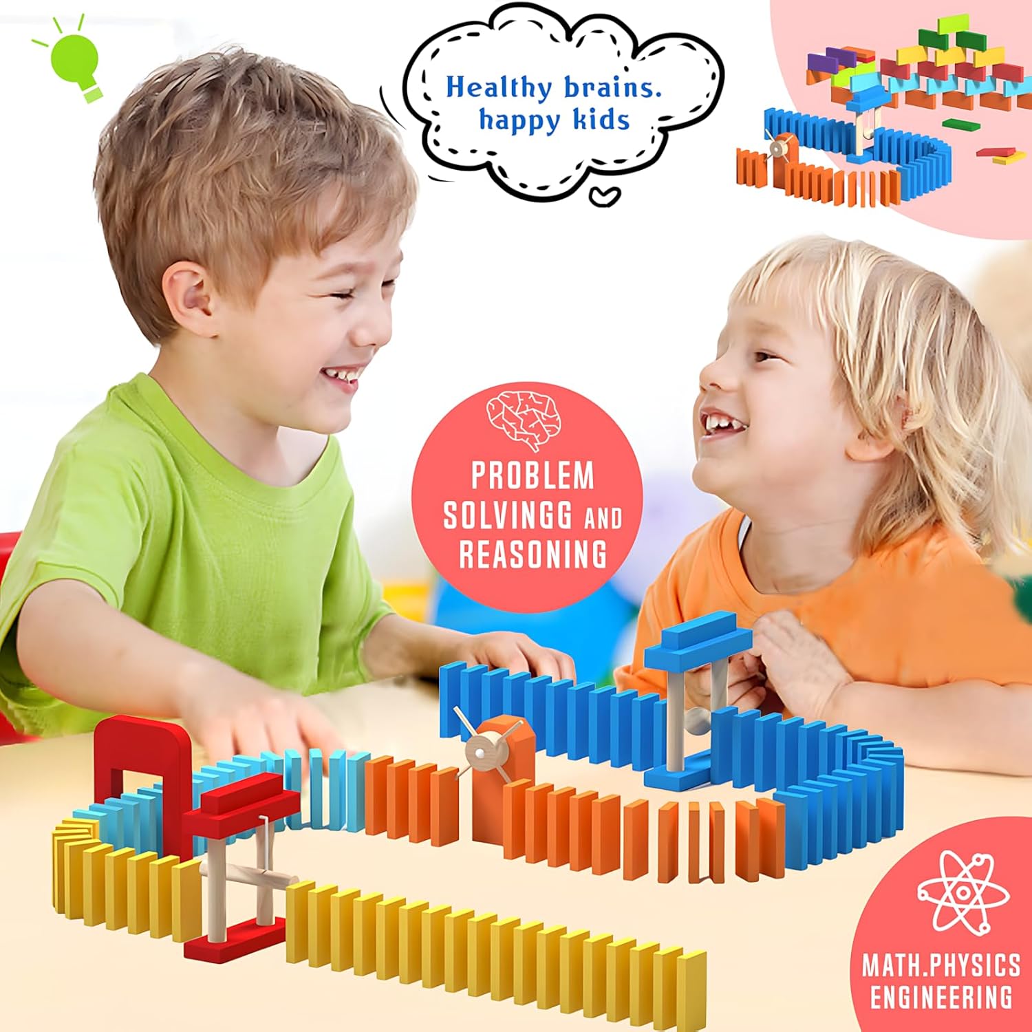 Migargle 1200 PCS Wooden Dominoes Set with 11 Extra Add-on Domino Blocks & Storage Bag - Bulk Dominos Racing Game for Kids | Educational Domino's-Themed Toy