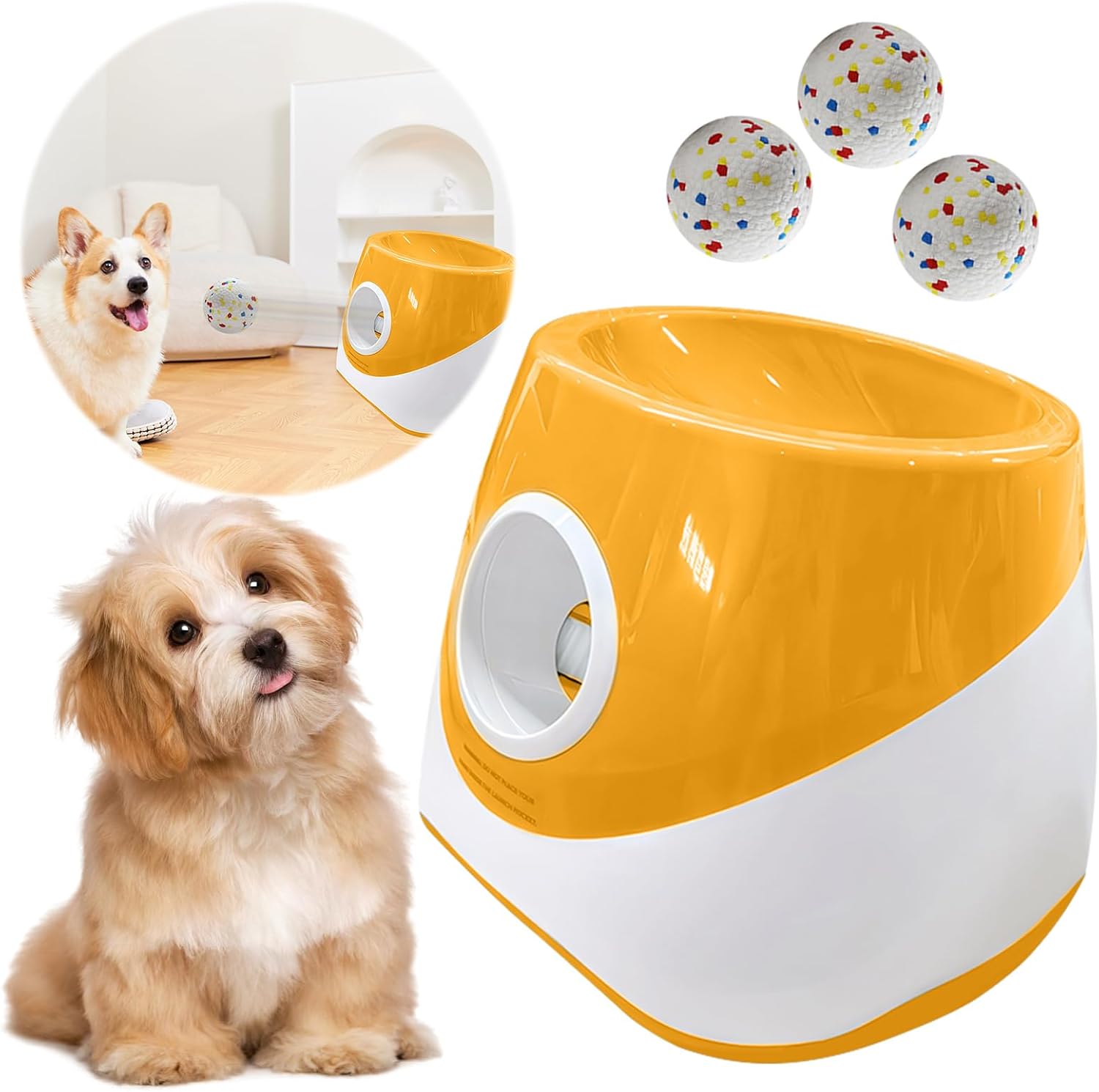 Dog Ball Thrower Machine, Interactive Automatic Ball Machine with 3 Tennis Balls, Rechargeable Small Dog Balls Thrower Tool for Small and Medium-Sized Dogs, 8.27x10.63x9.84inch-Orange