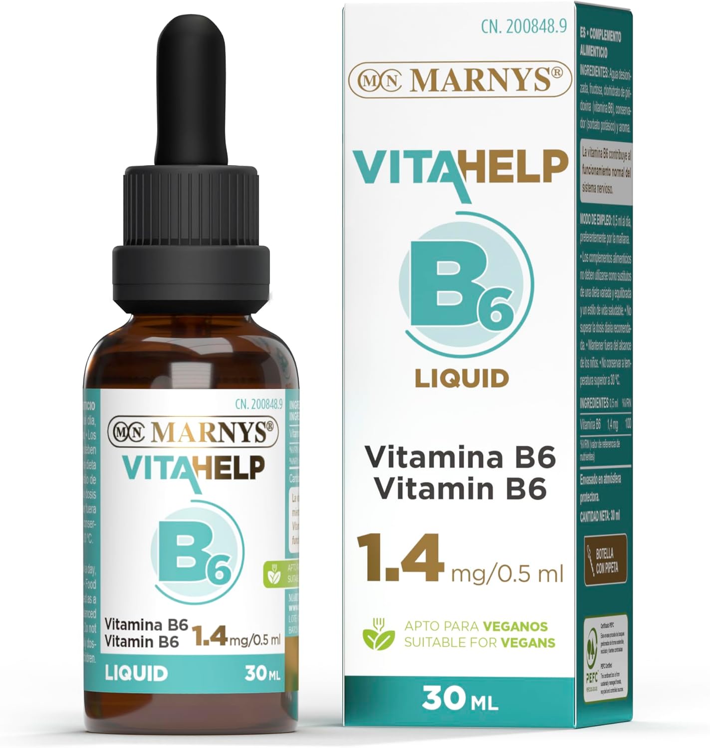 Marnys Vitamina B6 Líquida, Combate El Cansancio y la Fatiga, Botella con Pipeta 30 Ml 90 g