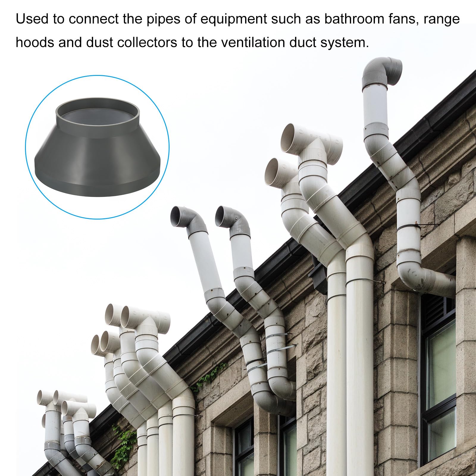 PATIKIL Raccord réducteur de conduit de 25,4 cm à 15,2 cm, tube de ventilation résistant au feu pour système de ventilation, gris