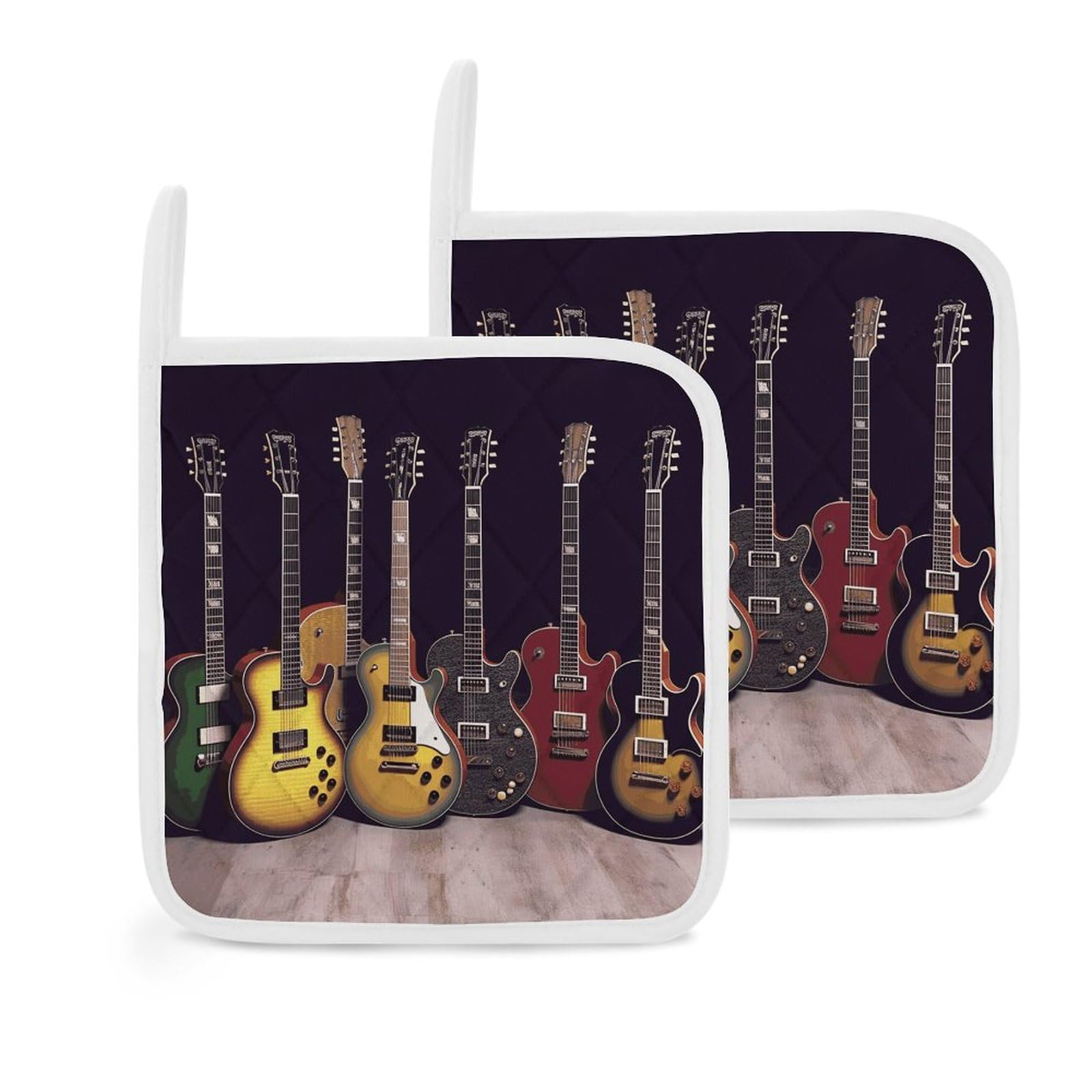 Btcowzrv Style Guitar Collection 2 Pack Pot Holders For Kitchen, Heat Resistant Potholder Set With Hanging Loops, Hot Pads For Oven Baking Cooking