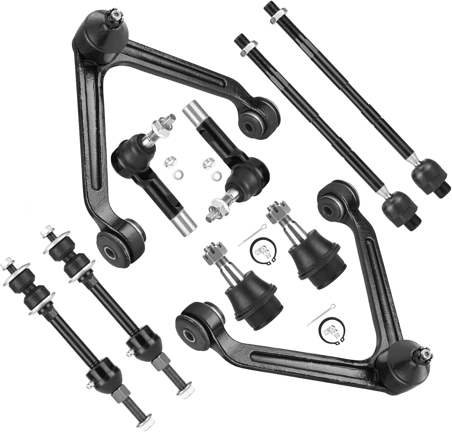2WD 5-LUG Front Upper Control Arms w/Ball Joint Sway Bar Links Tie Rods Suspension Kit for 2002-2005 Dodge Ram 1500 2WD RWD Front Suspension Kit (10pc)