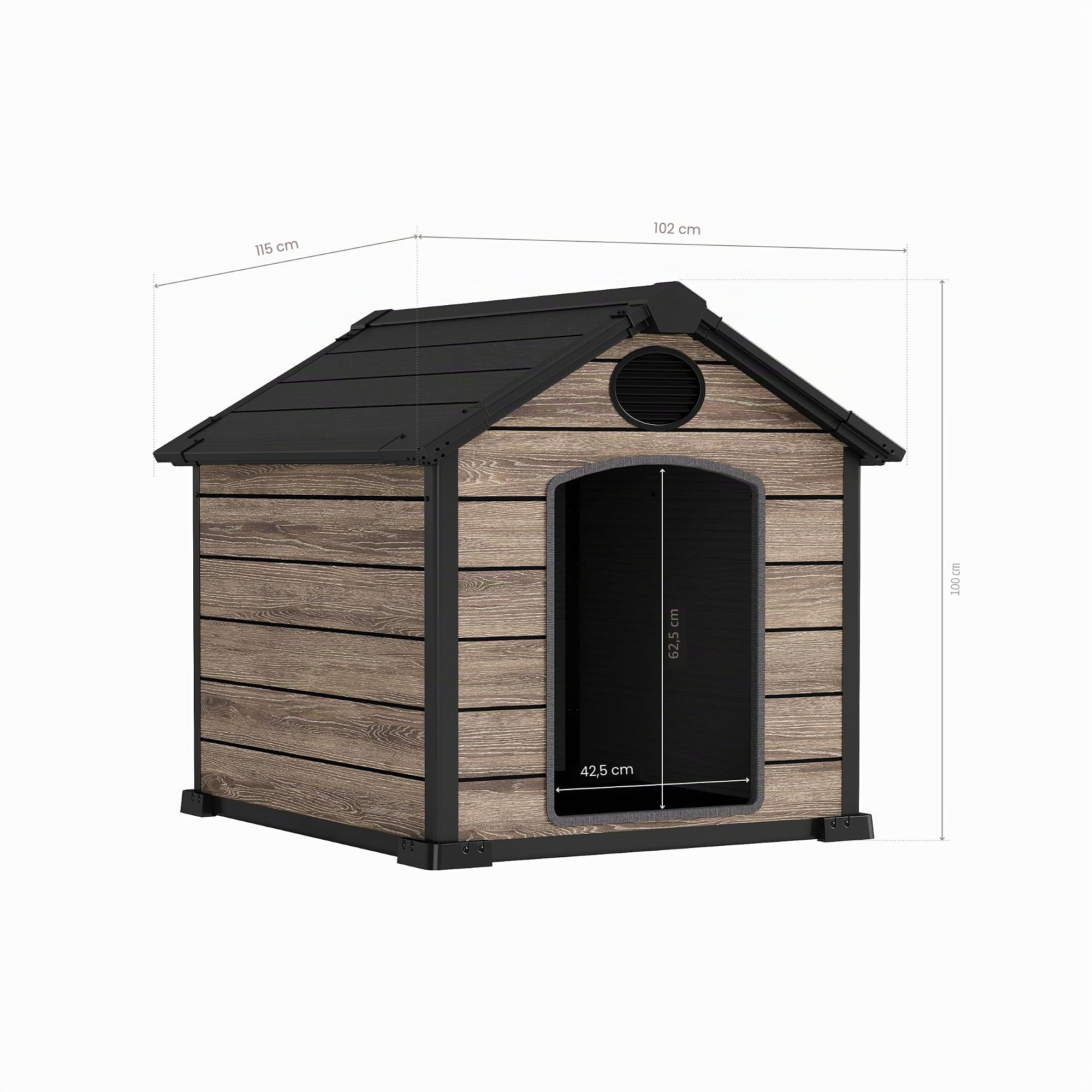 Hoggar Niche extérieure pour chien 102 x 115 x 105 cm, sol inclus, 2 aérations, protection UV et imperméable, effet bois, Oak O10 en résine